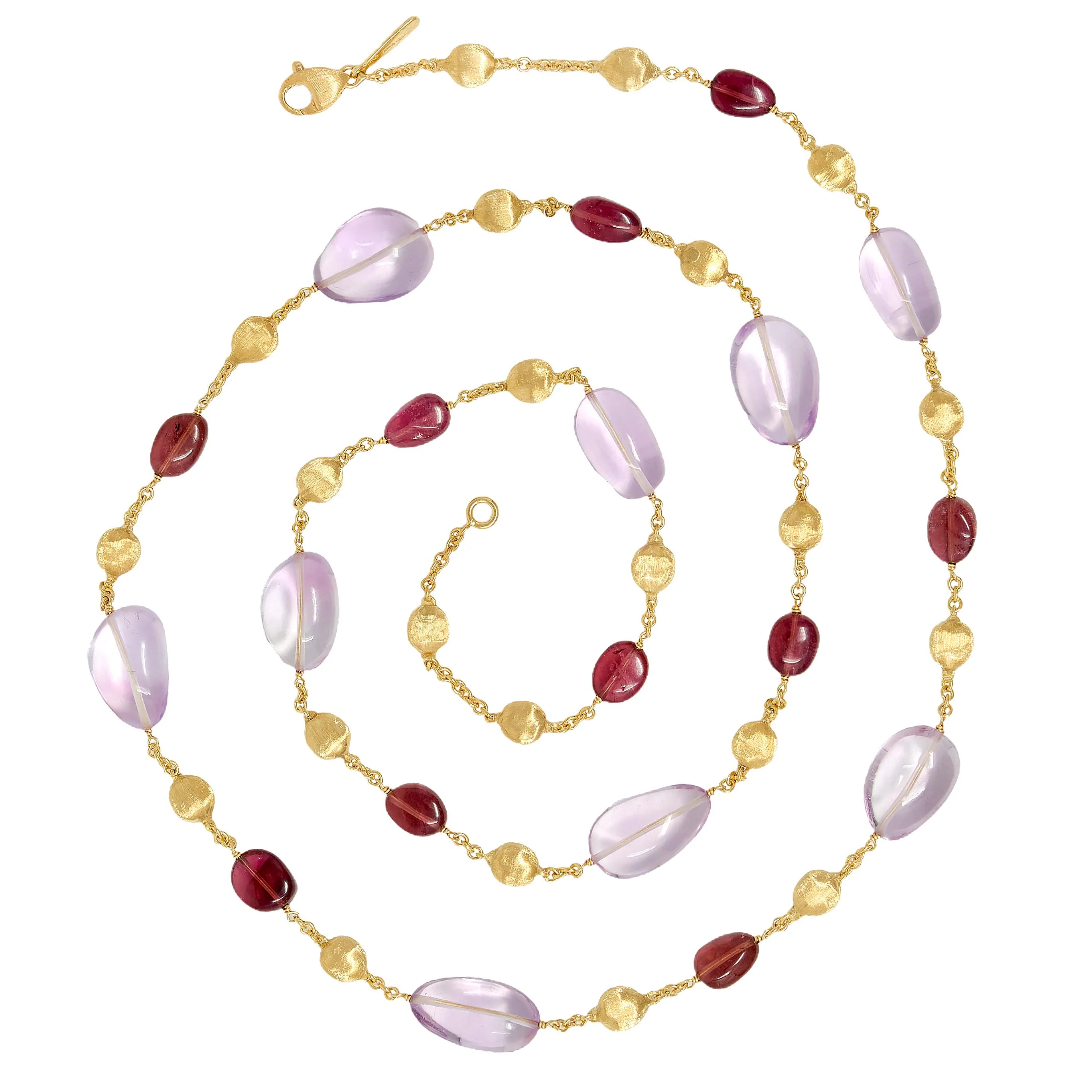 Marco Bicego Amethyst Tourmaline 18 Karat Yellow Gold Beaded Station Necklace - Image 3