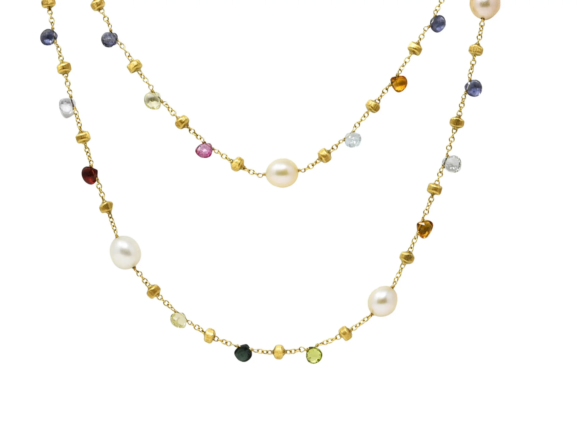 Marco Bicego Contemporary Cultured Pearl Citrine Topaz Multi Gemstone 18 Karat Yellow Gold 46 IN Long Gemstone Confetti Necklace