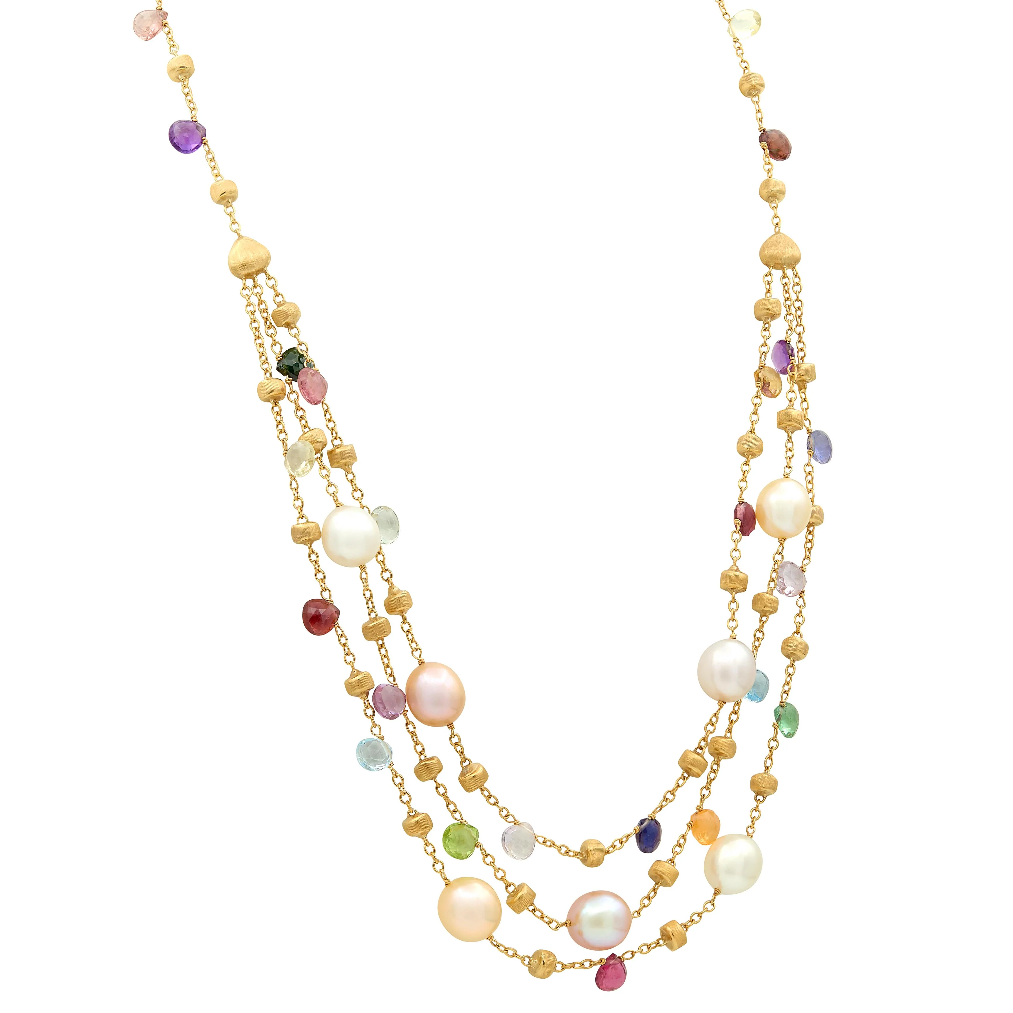 Marco Bicego Contemporary Multi-Gem Pearl 18 Karat Yellow Gold Multi-Strand Confetti Necklace - Image 4