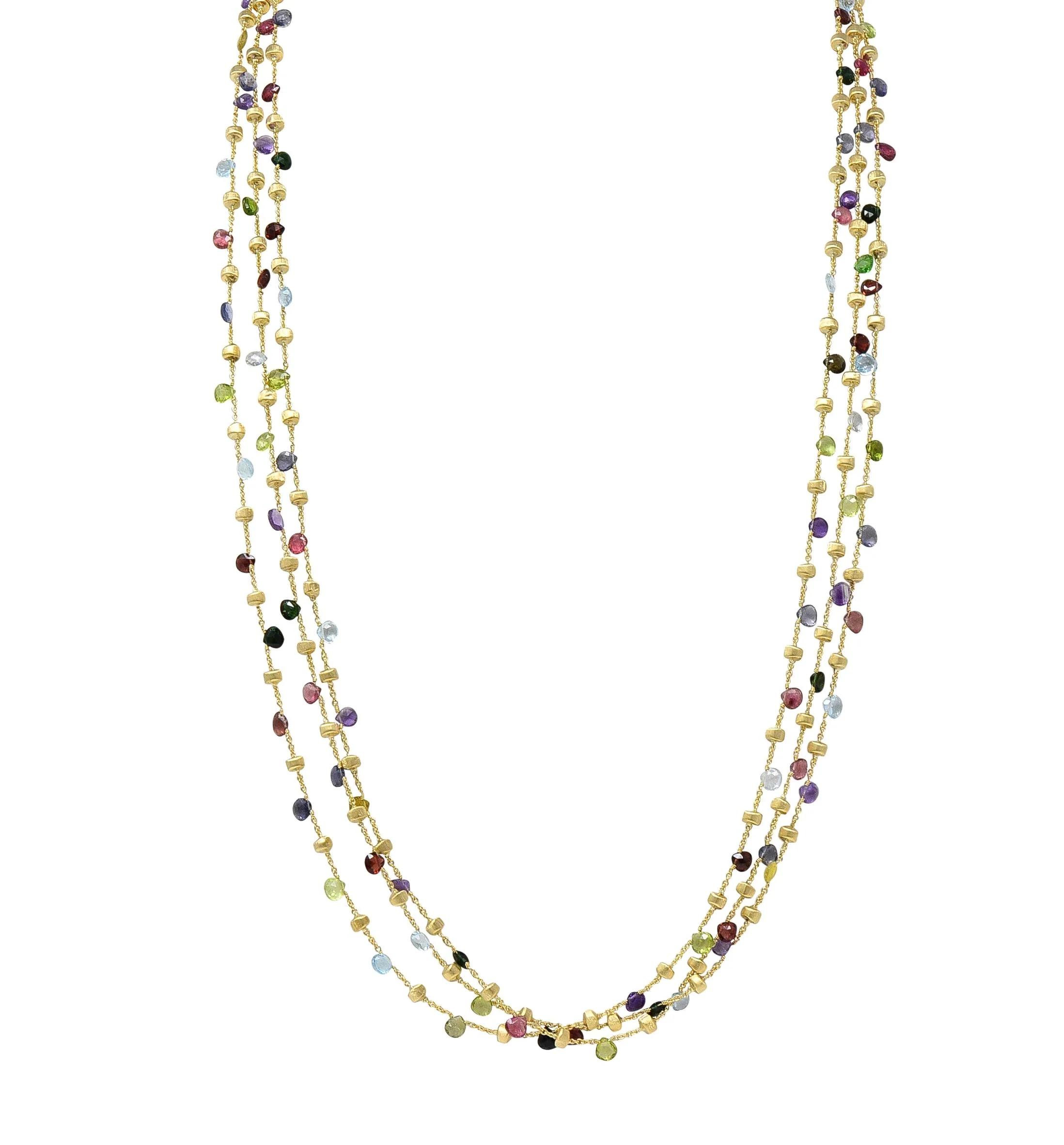 Marco Bicego Contemporary Multi-Gem Topaz Citrine 18 Karat Yellow Gold Paradise Multi-Strand Necklace