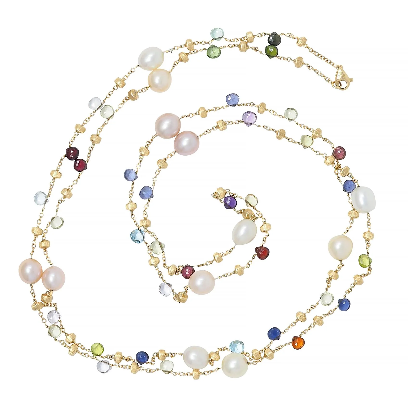 Marco Bicego Cultured Pearl Multi-Gem 18 Karat Yellow Gold Confetti Necklace - Image 3