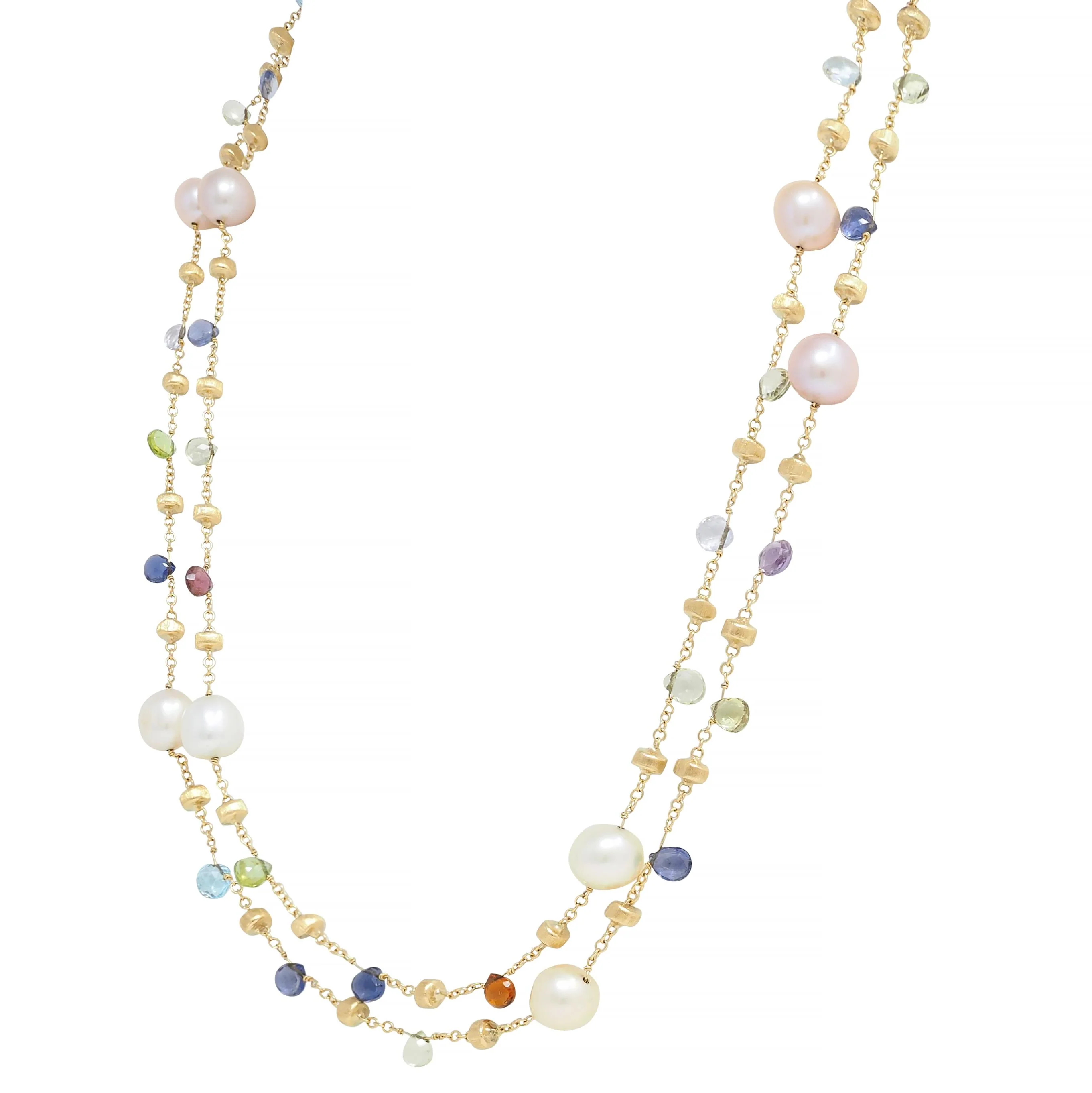 Marco Bicego Cultured Pearl Multi-Gem 18 Karat Yellow Gold Confetti Necklace - Image 6
