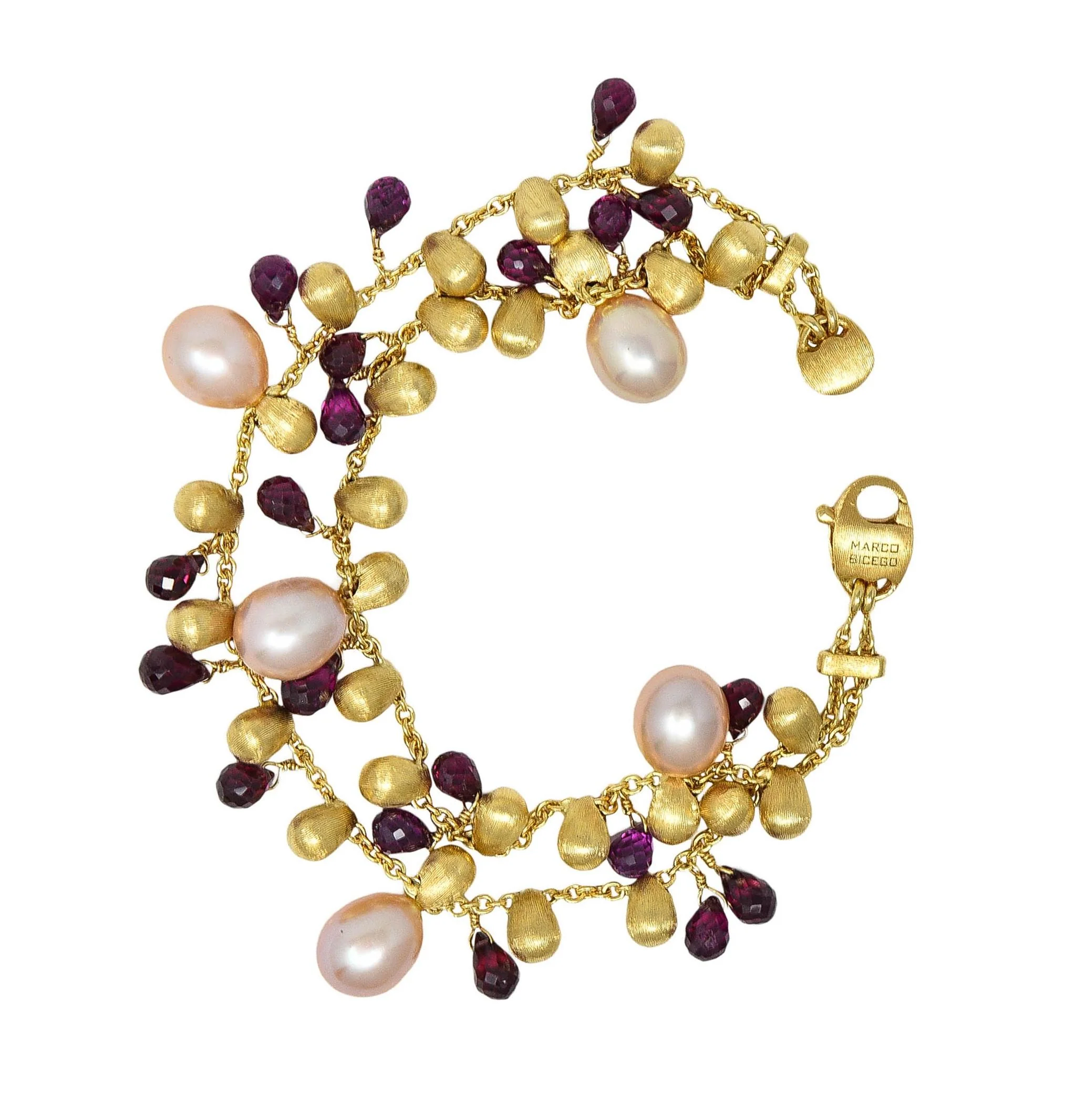 Marco Bicego Freshwater Pearl Garnet 18 Karat Yellow Gold Paradise Multi-Strand Bracelet - Image 2