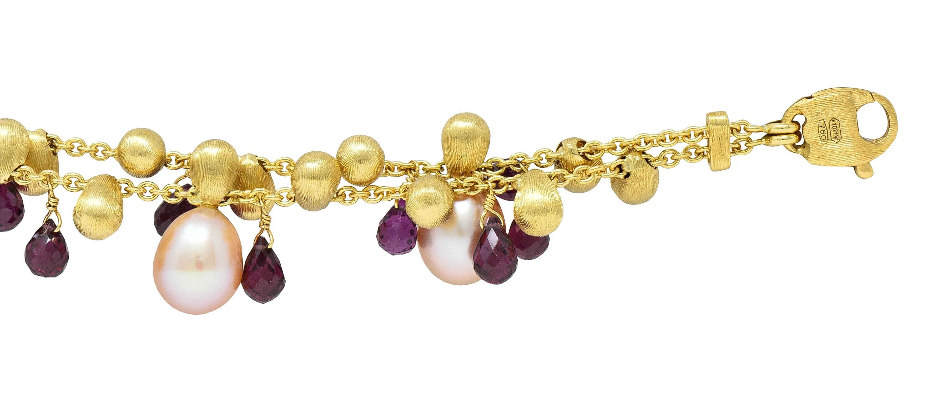 Marco Bicego Freshwater Pearl Garnet 18 Karat Yellow Gold Paradise Multi-Strand Bracelet - Image 5
