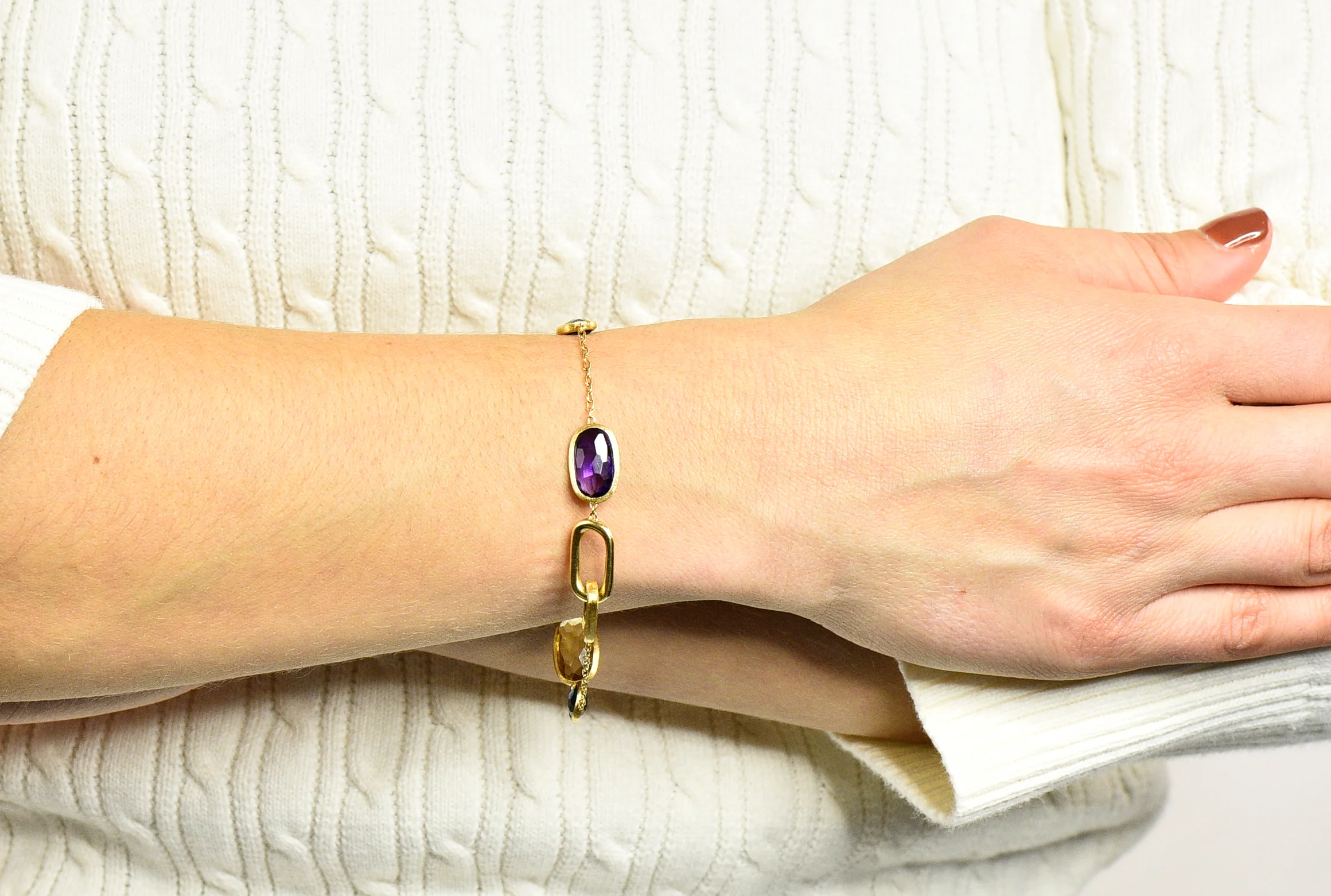 Marco Bicego Italian Multi-Gem 18 Karat Gold Murano Station Bracelet - Image 8