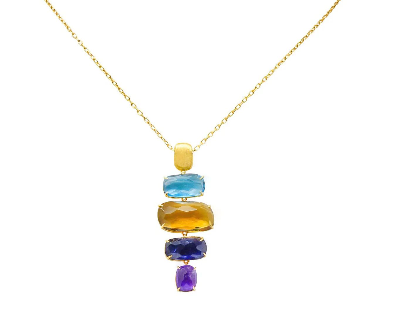 Marco Bicego Multi-Gem 18 Karat Gold Topaz Citrine Amethyst Iolite Drop Necklace - Image 7
