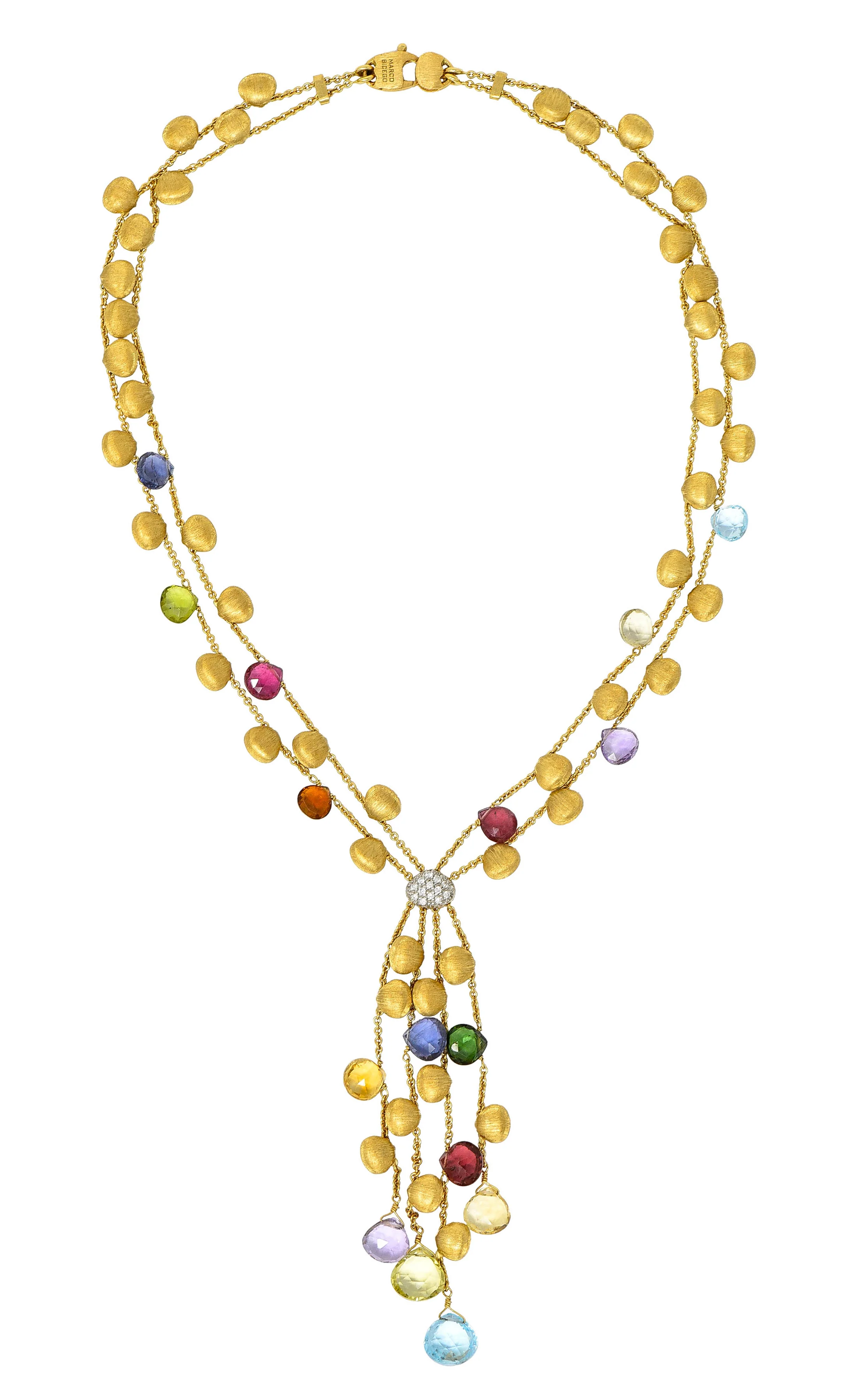 Marco Bicego Multi-Gem Diamond 18 Karat Gold Confetti Tassel Necklace - Image 11