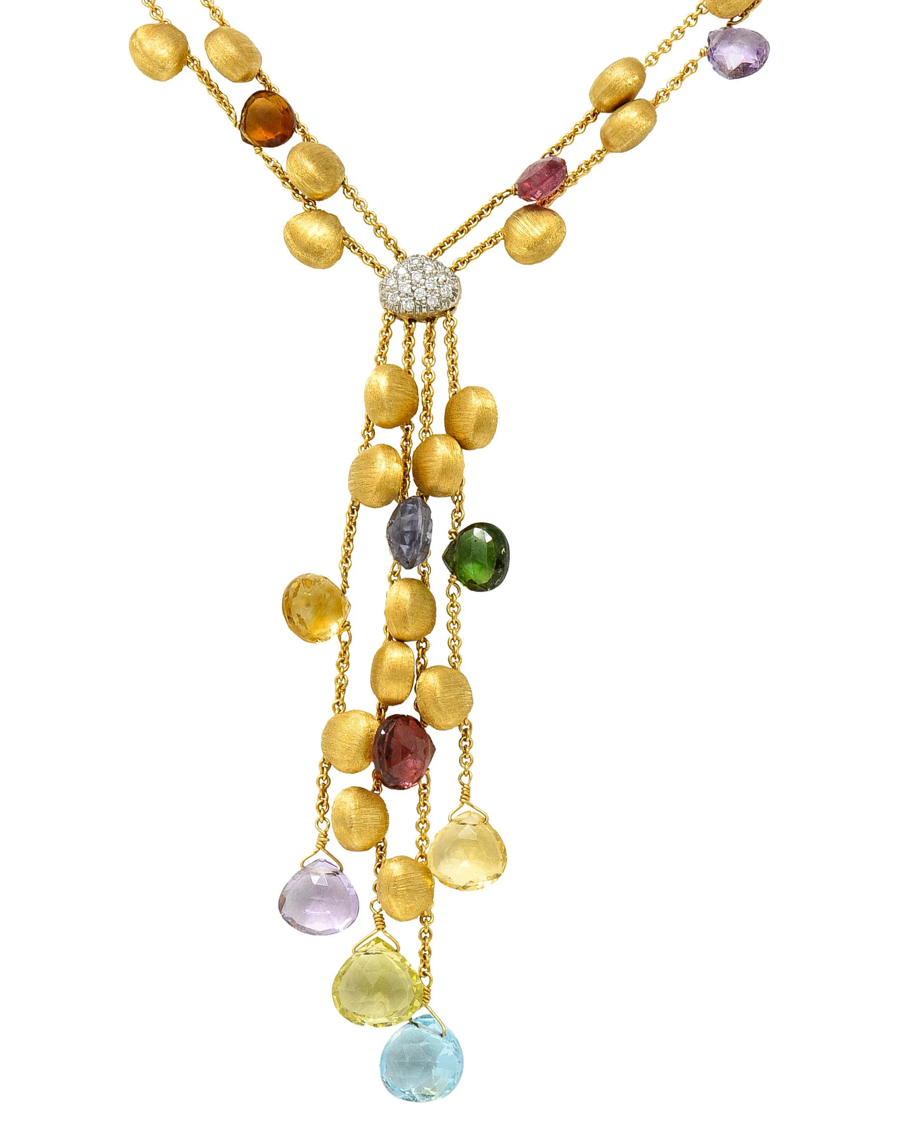 Marco Bicego Multi-Gem Diamond 18 Karat Gold Confetti Tassel Necklace - Image 13