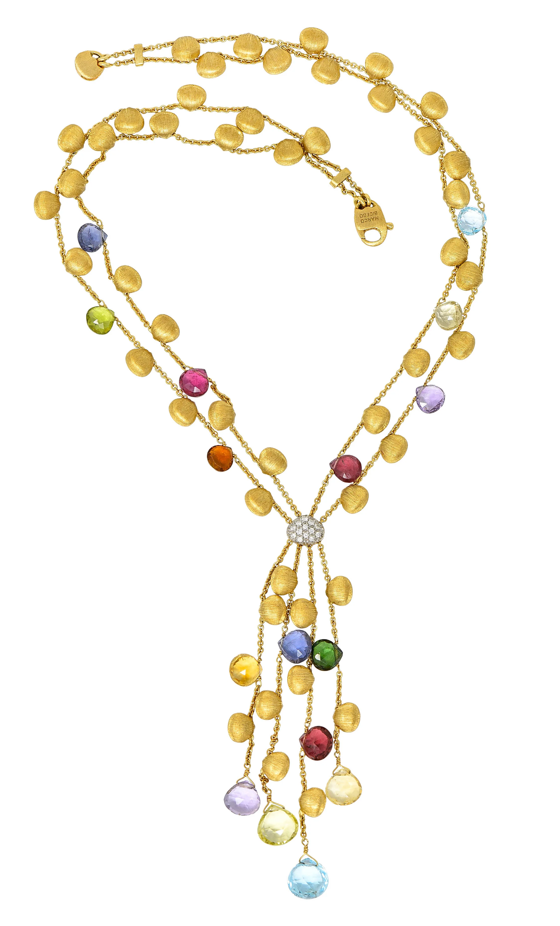 Marco Bicego Multi-Gem Diamond 18 Karat Gold Confetti Tassel Necklace - Image 2