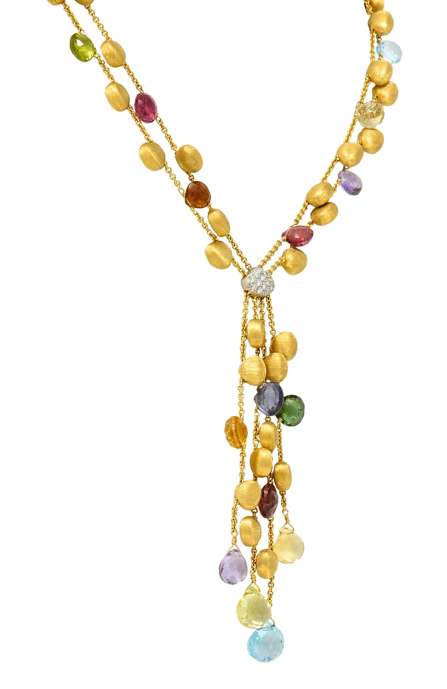Marco Bicego Multi-Gem Diamond 18 Karat Gold Confetti Tassel Necklace - Image 3