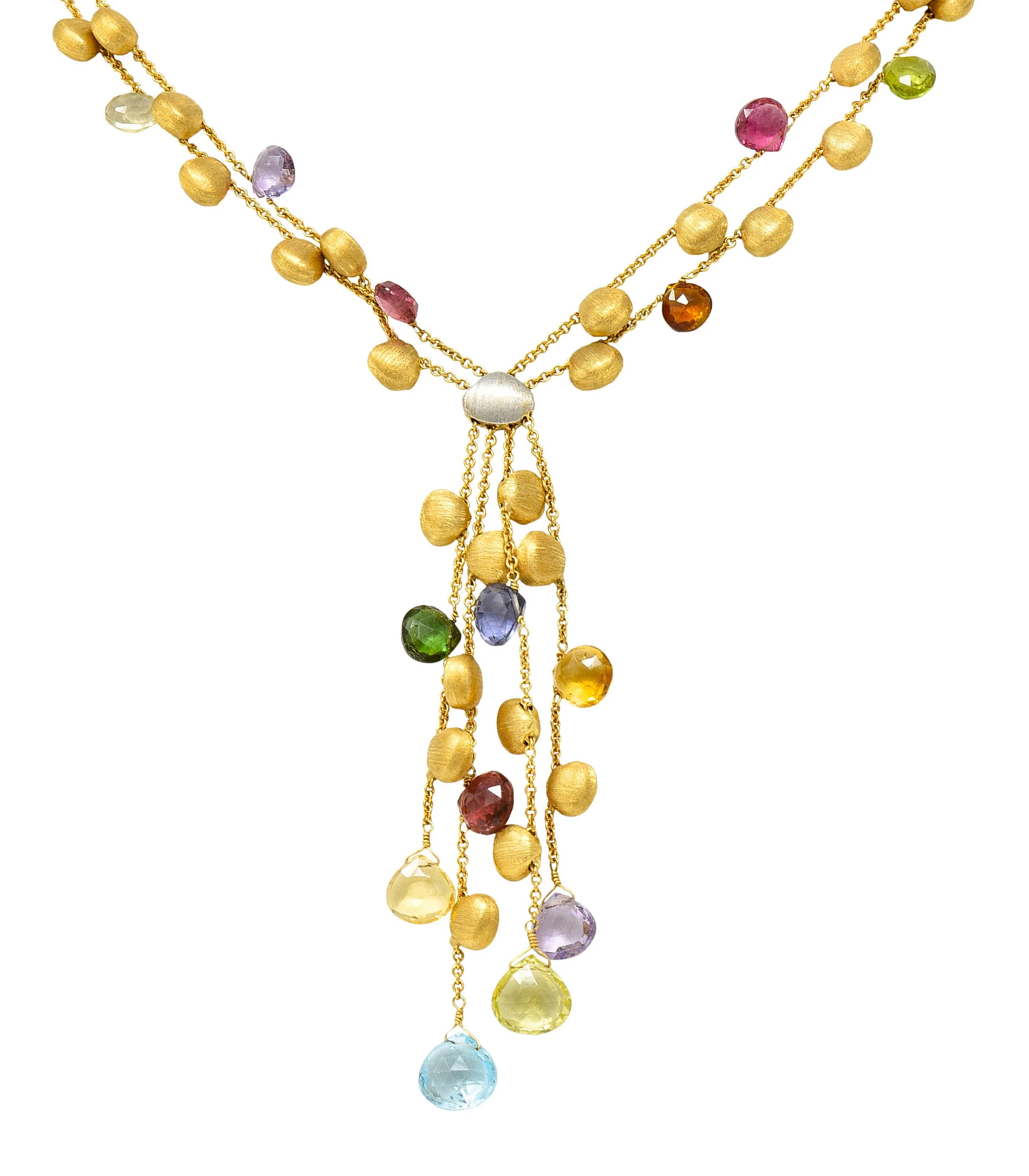 Marco Bicego Multi-Gem Diamond 18 Karat Gold Confetti Tassel Necklace - Image 4