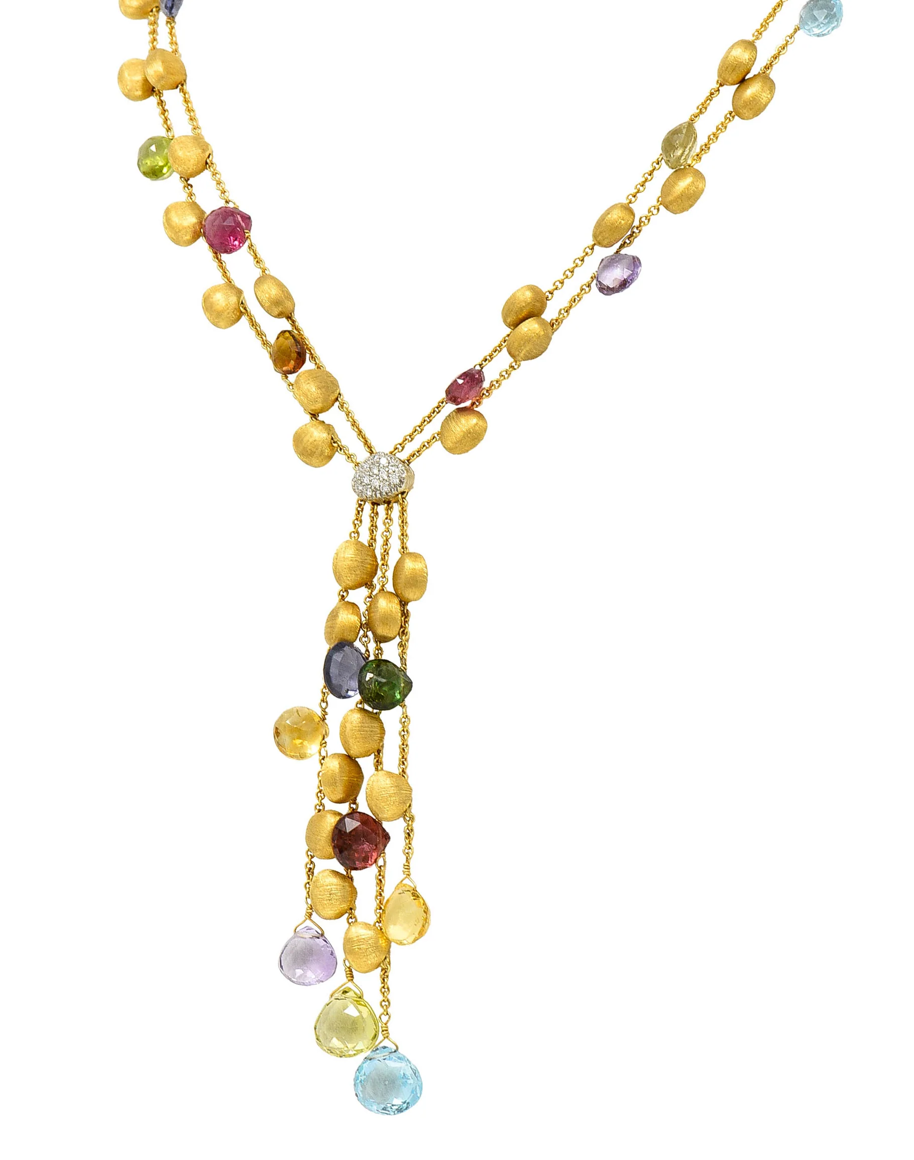Marco Bicego Multi-Gem Diamond 18 Karat Gold Confetti Tassel Necklace - Image 5