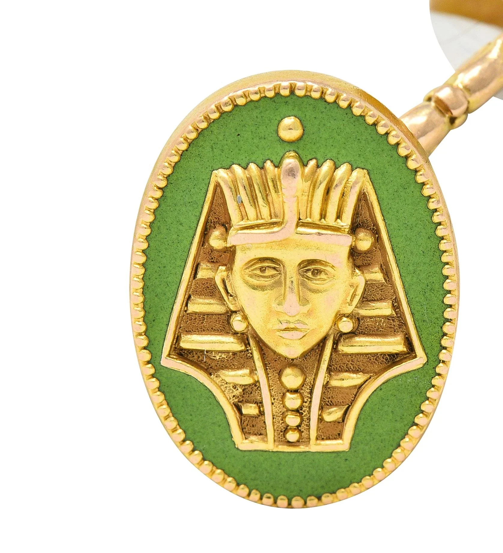 Marcus & Co. Early Art Deco Egyptian Revival Enamel 14 Karat Yellow Gold Antique Cufflinks - Image 4