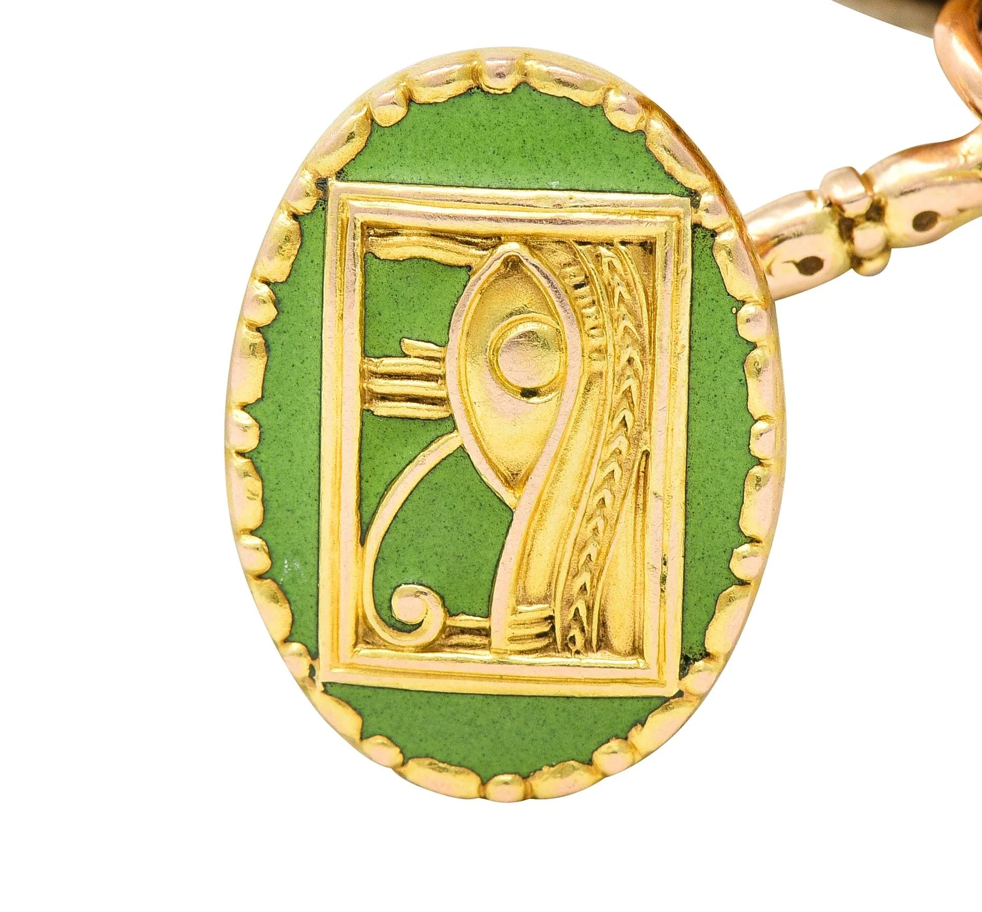 Marcus & Co. Early Art Deco Egyptian Revival Enamel 14 Karat Yellow Gold Antique Cufflinks - Image 5
