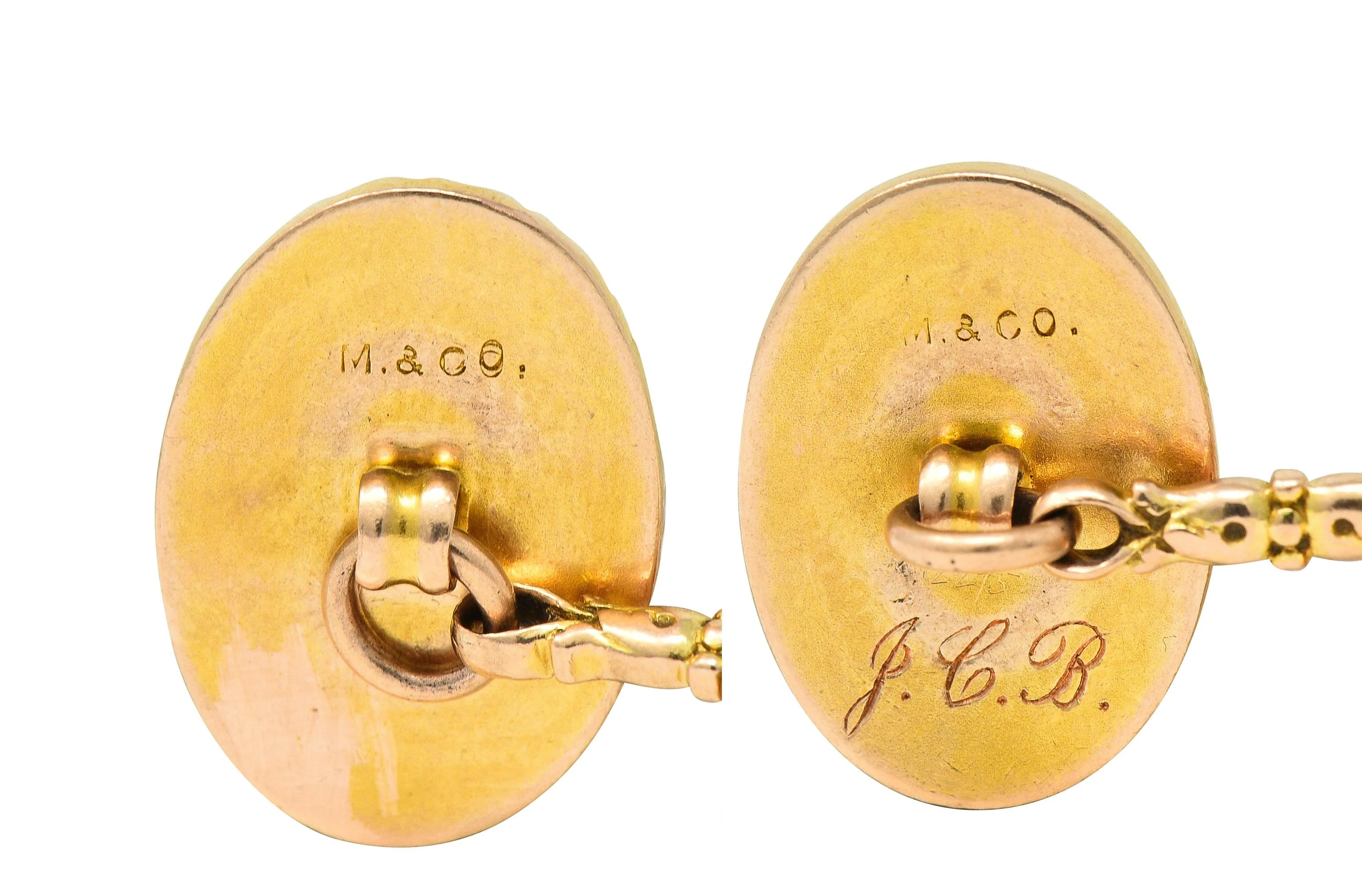 Marcus & Co. Early Art Deco Egyptian Revival Enamel 14 Karat Yellow Gold Antique Cufflinks - Image 6