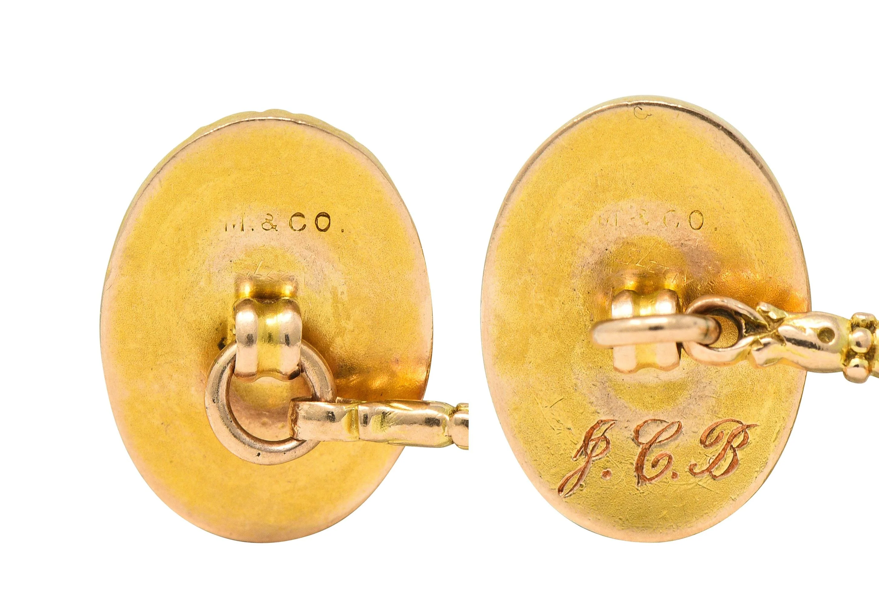 Marcus & Co. Early Art Deco Egyptian Revival Enamel 14 Karat Yellow Gold Antique Cufflinks - Image 7