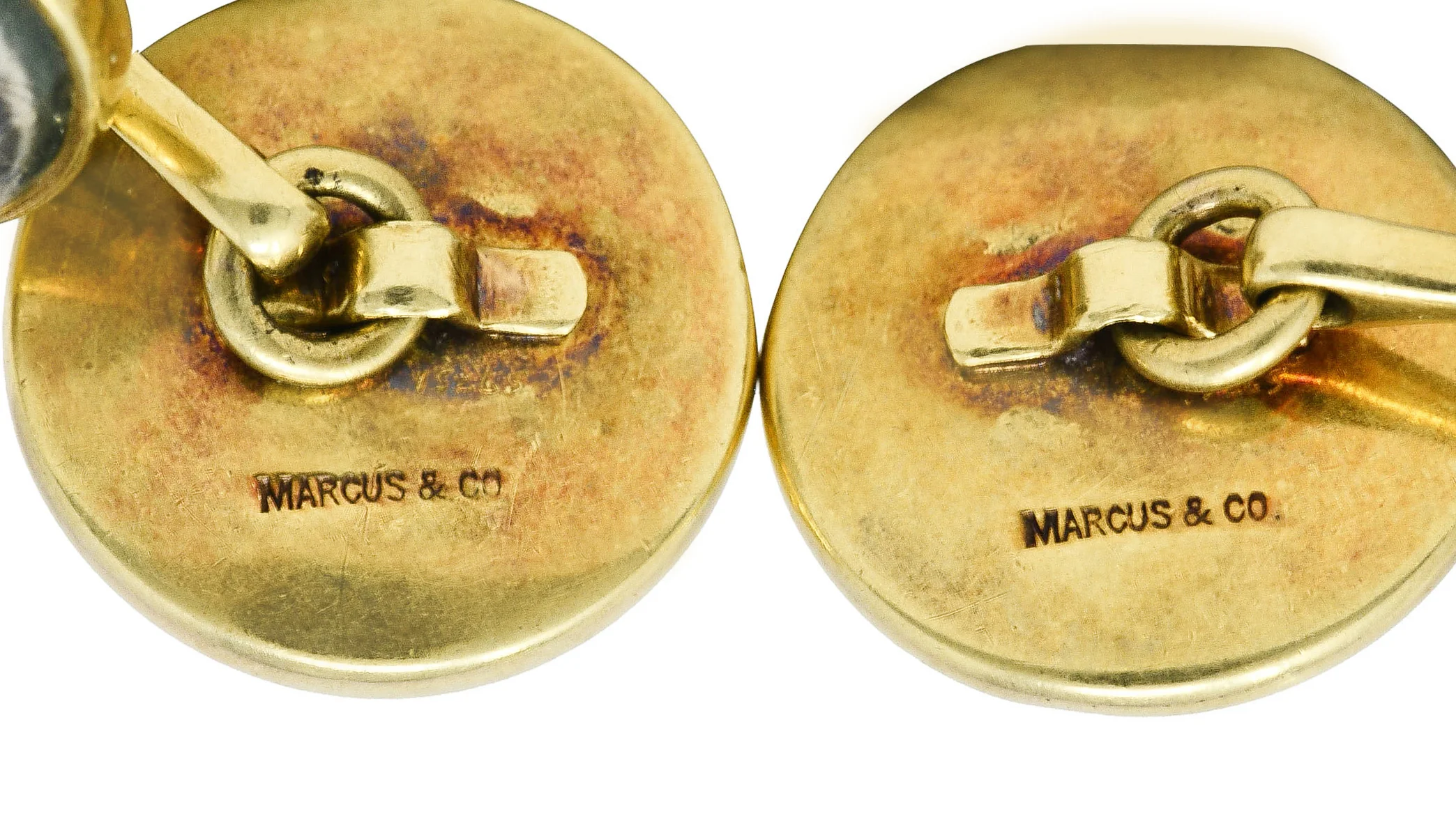 Marcus & Co. Edwardian Painted Essex Crystal Mother-Of-Pearl 14 Karat Yellow Gold Sailboat Antique Men's Cufflinks - Image 4