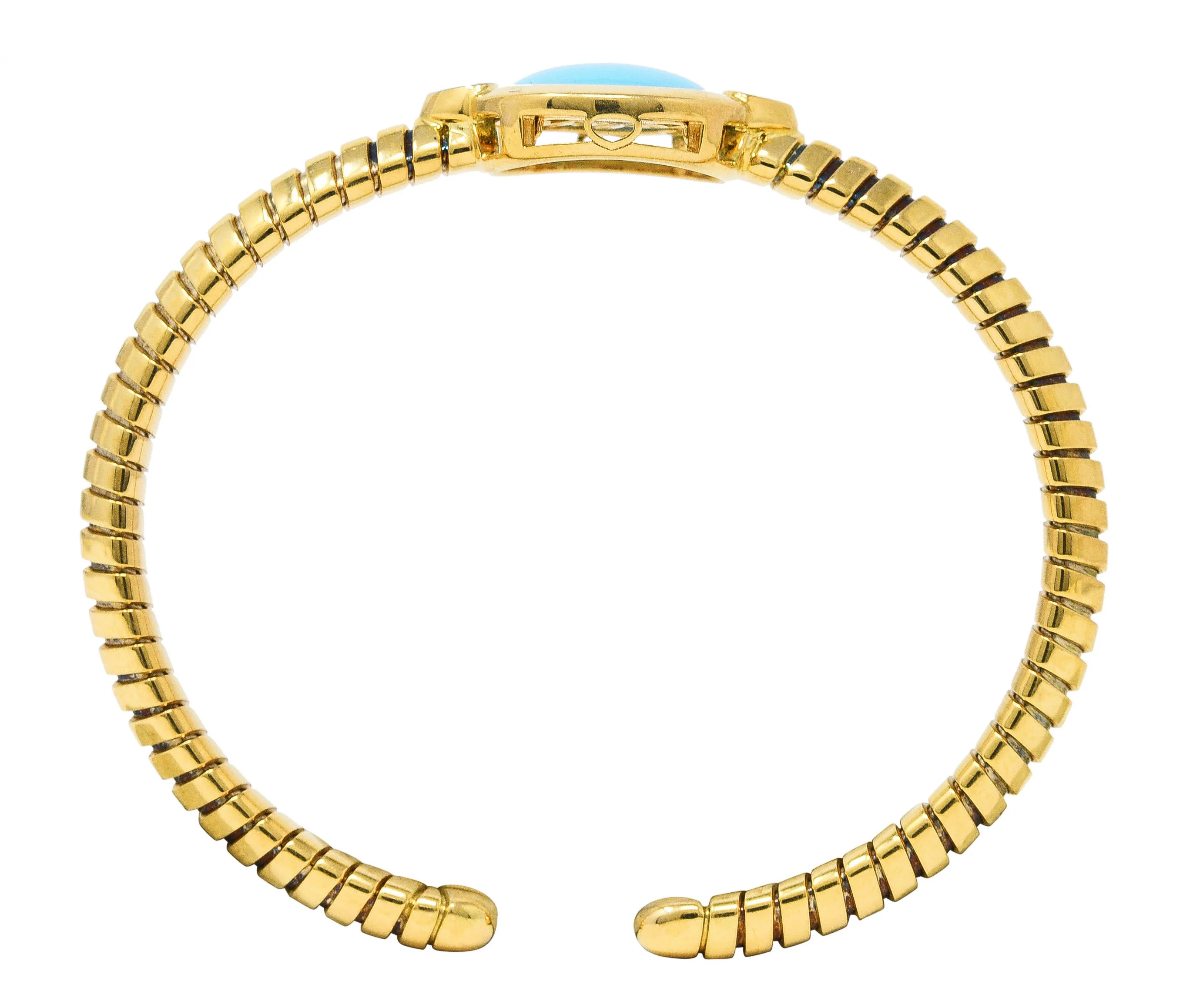 Marina B. Contemporary Diamond Turquoise Platinum 18 Karat Yellow Gold Soleil Vintage Tubogas Cuff - Image 7