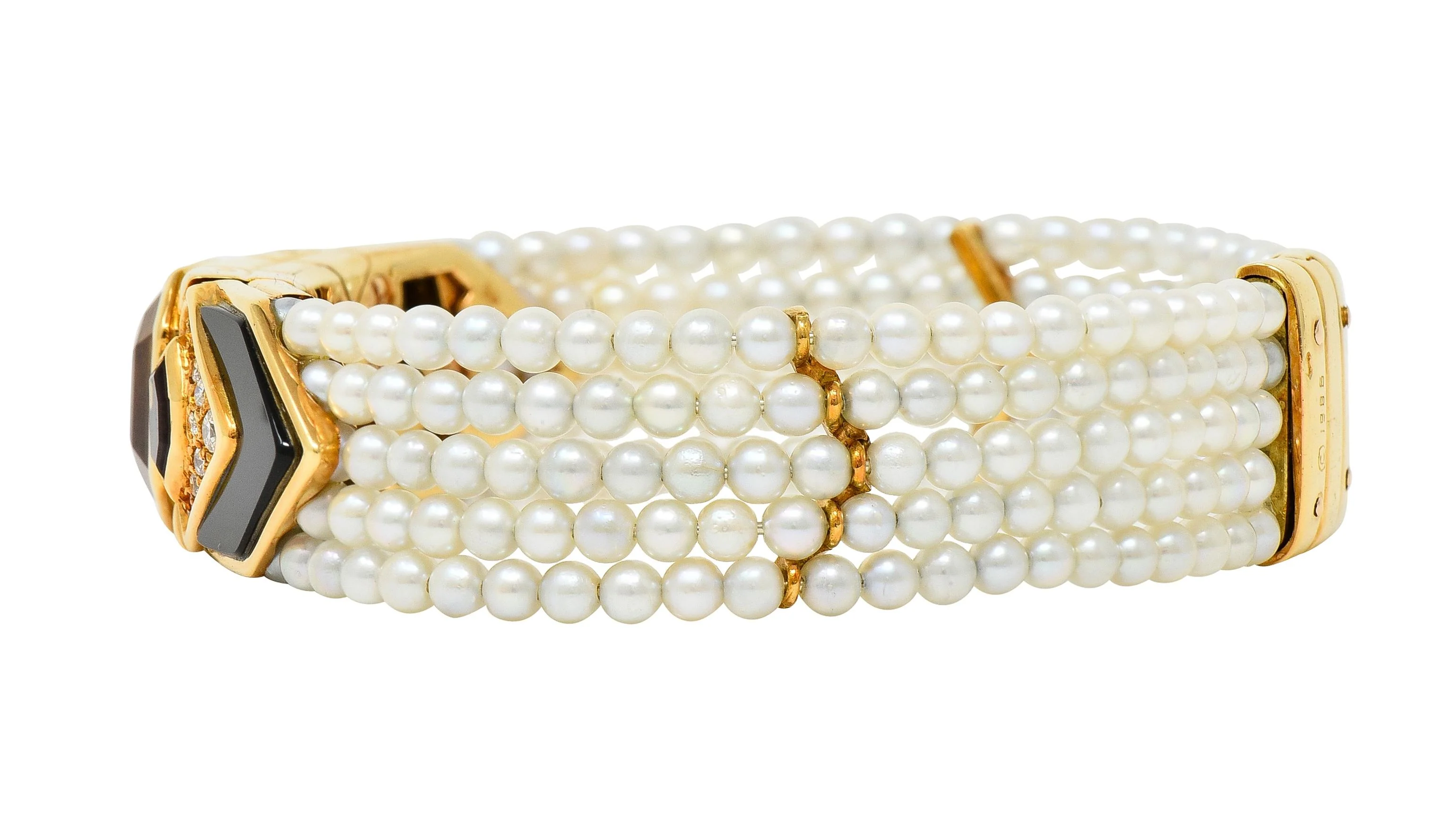 Marina B. French 1986 Citrine Diamond Onyx Pearl 18 Karat Gold Station Bracelet - Image 7