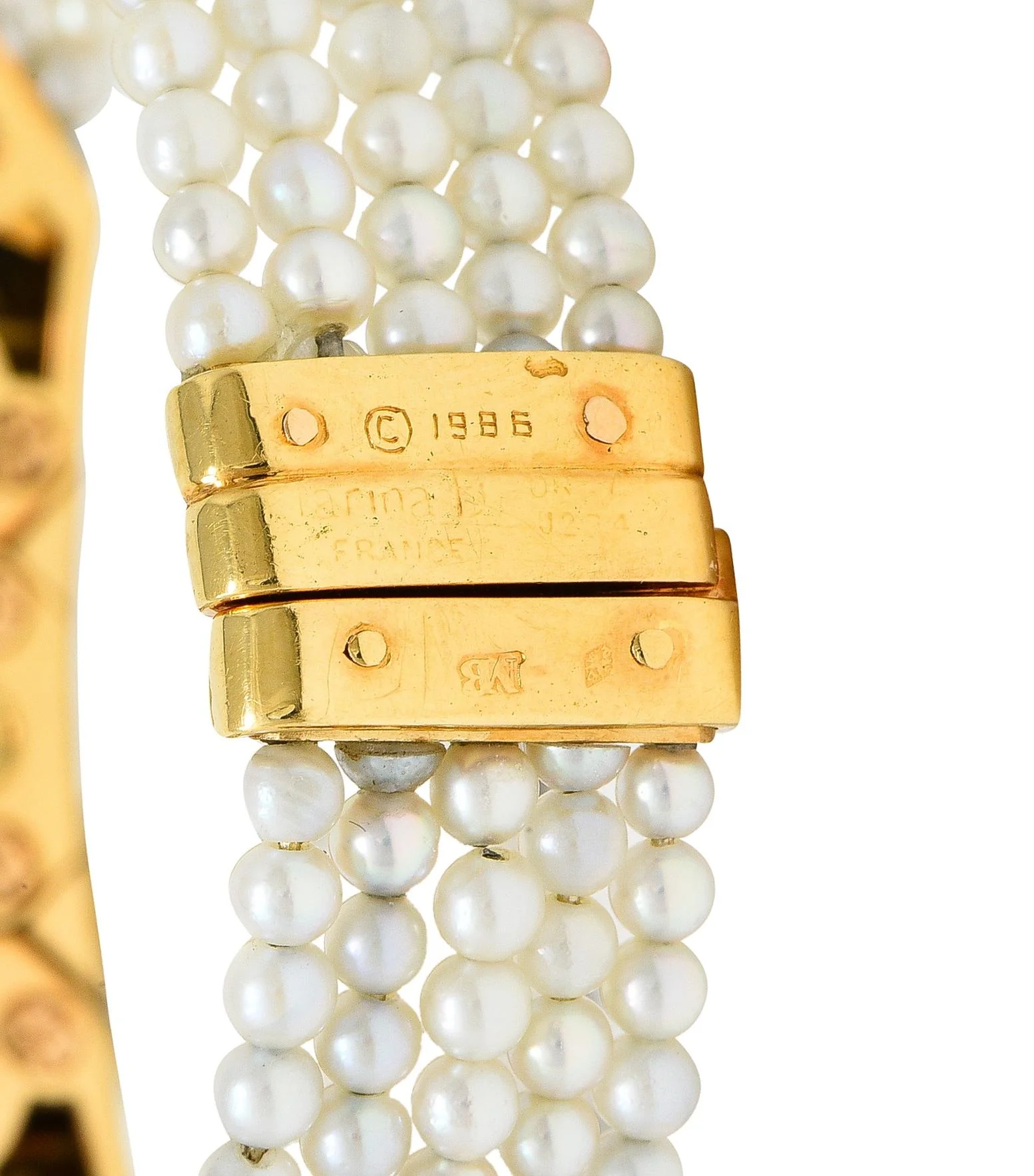 Marina B. French 1986 Citrine Diamond Onyx Pearl 18 Karat Gold Station Bracelet - Image 9