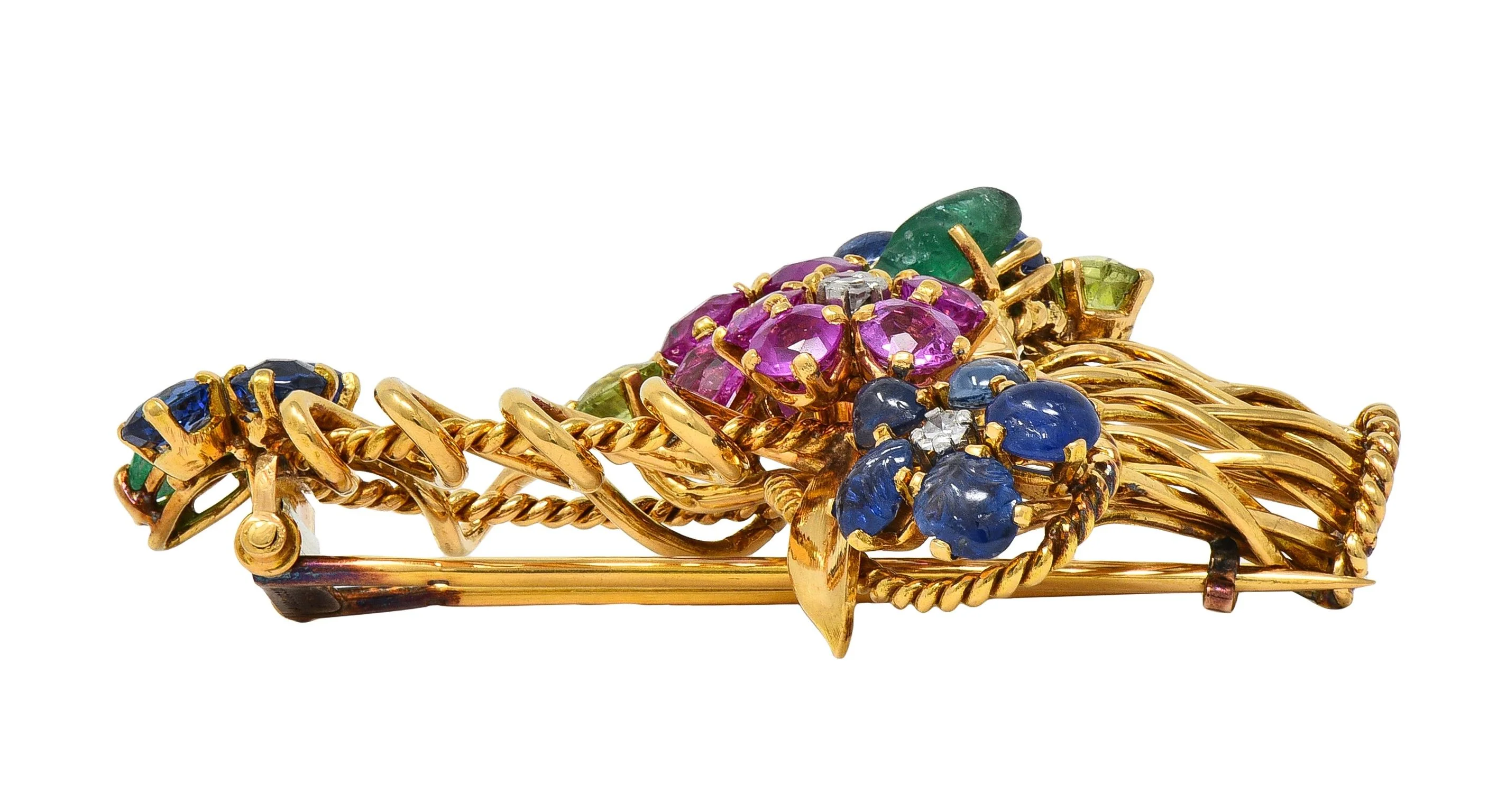 Mauboussin Paris French Mid-Century Multi-Gem Platinum 18 Karat Yellow Gold Vintage Giardinetto Floral Brooch - Image 7