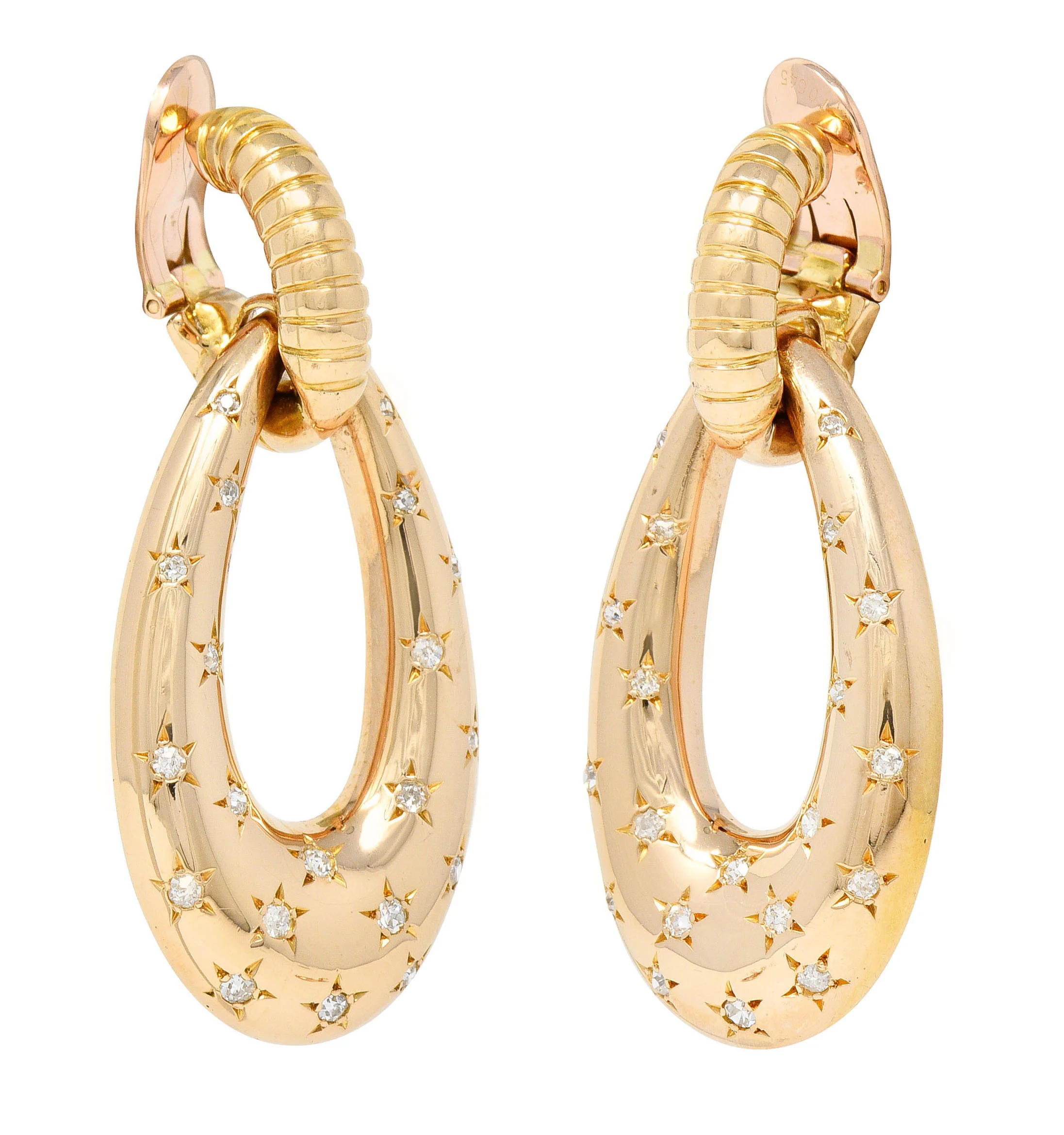 Mauboussin Paris Retro 1.10 CTW Diamond 18 Karat Rose Gold Star Gaspipe Vintage Ear-Clip Doorknocker Earrings - Image 3
