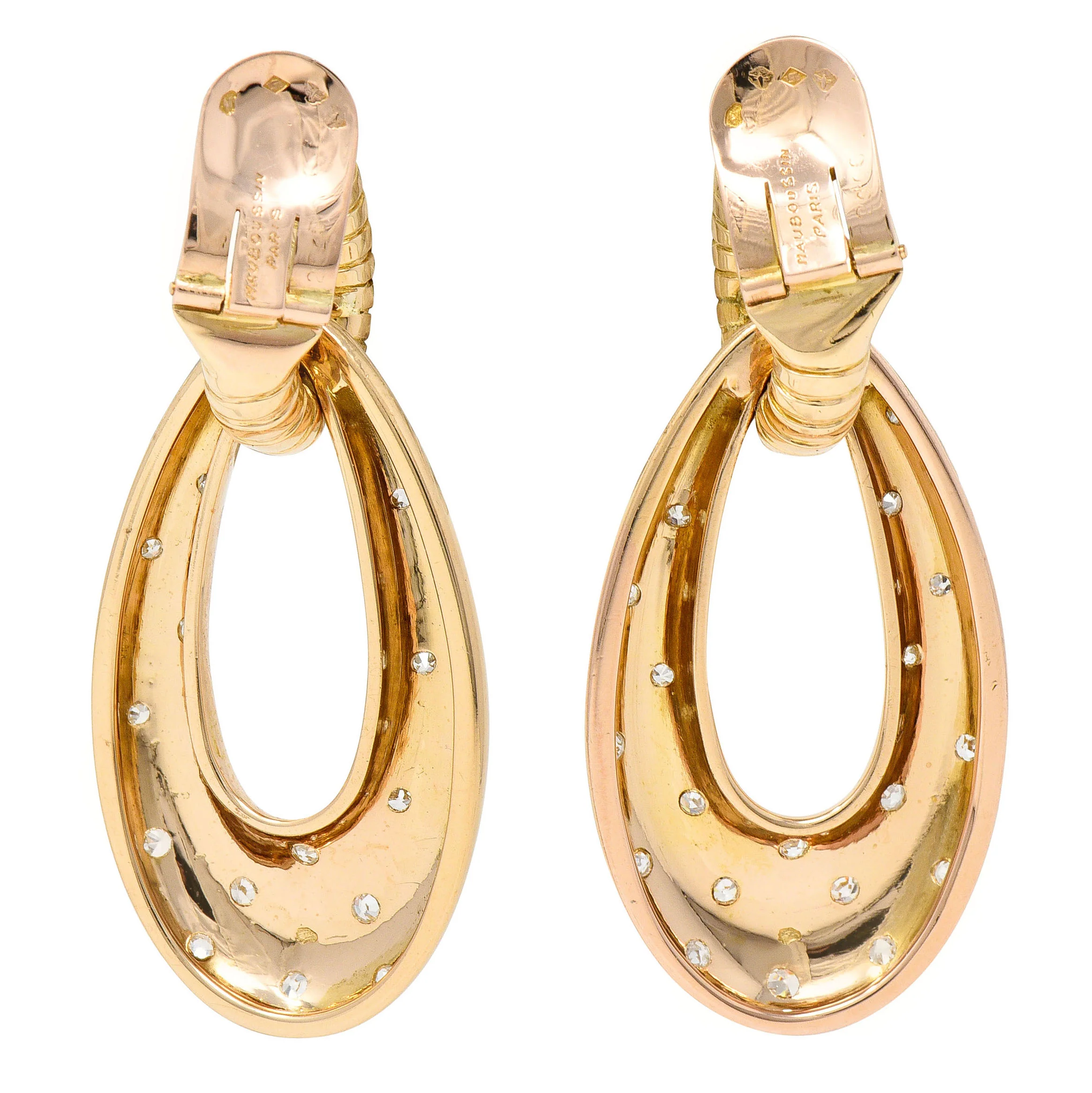 Mauboussin Paris Retro 1.10 CTW Diamond 18 Karat Rose Gold Star Gaspipe Vintage Ear-Clip Doorknocker Earrings - Image 5