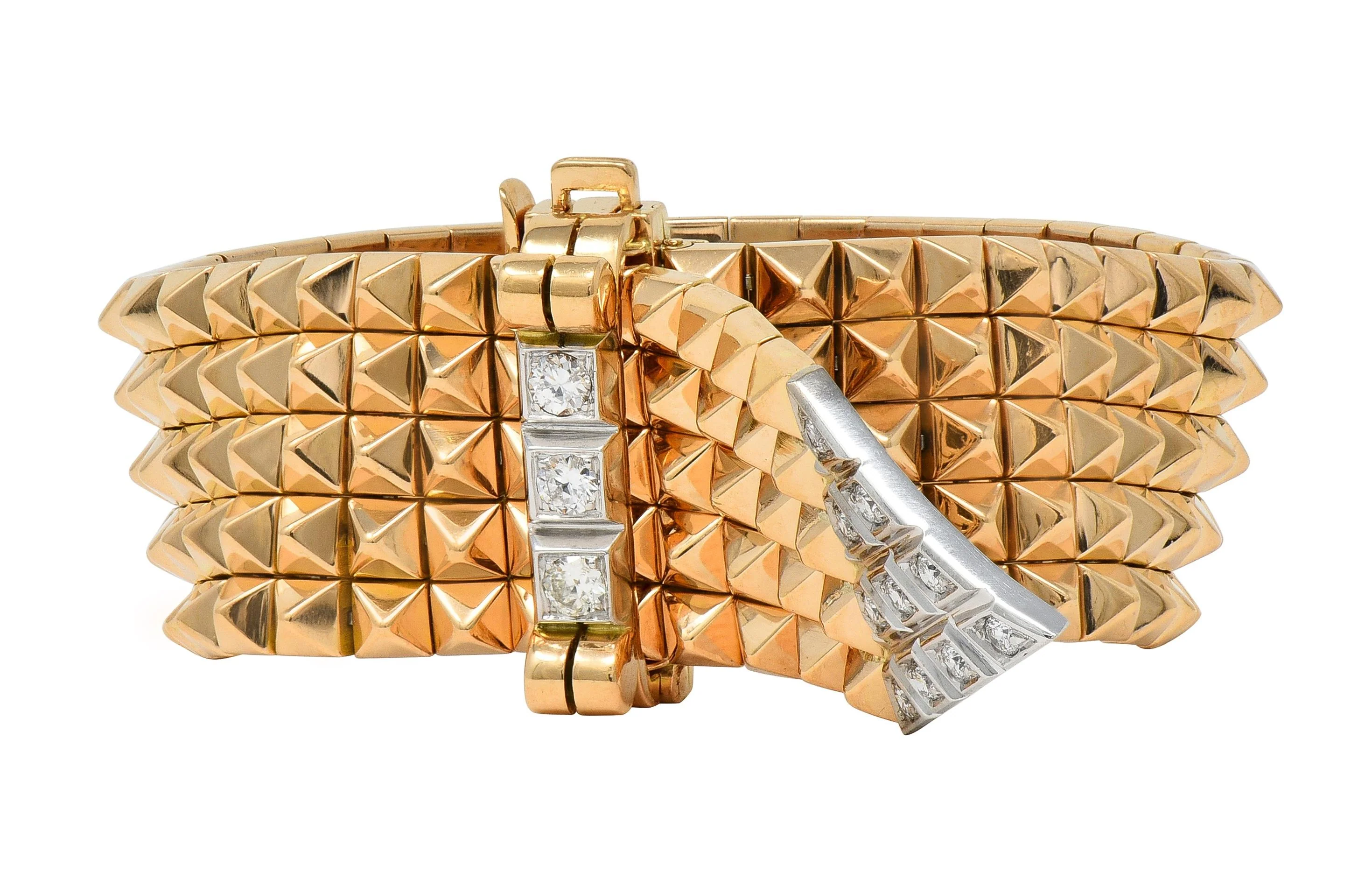 Mauboussin Paris Retro Diamond Platinum 18 Karat Rose Gold Vintage Mesh Buckle Bracelet - Image 3