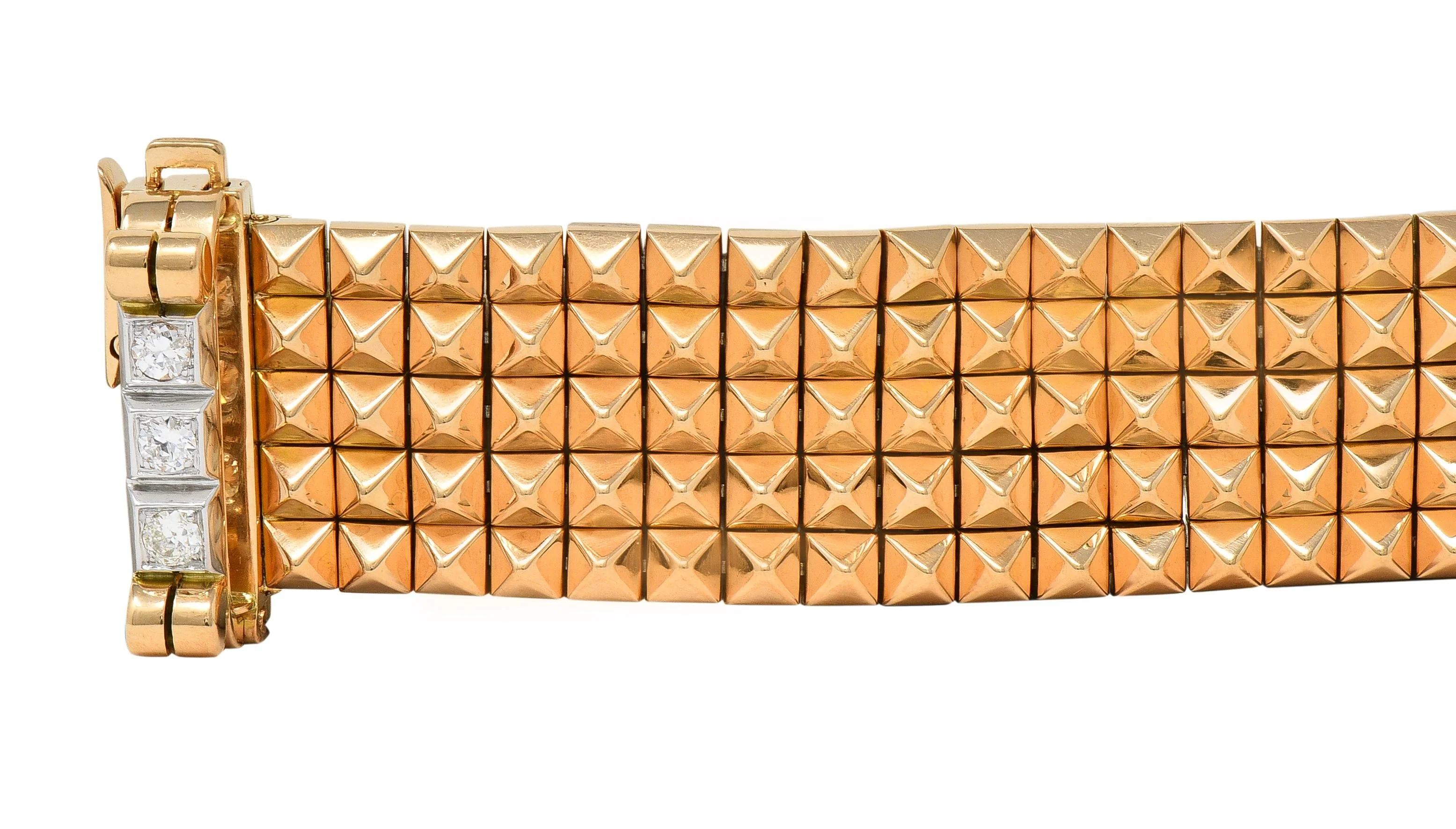 Mauboussin Paris Retro Diamond Platinum 18 Karat Rose Gold Vintage Mesh Buckle Bracelet - Image 4