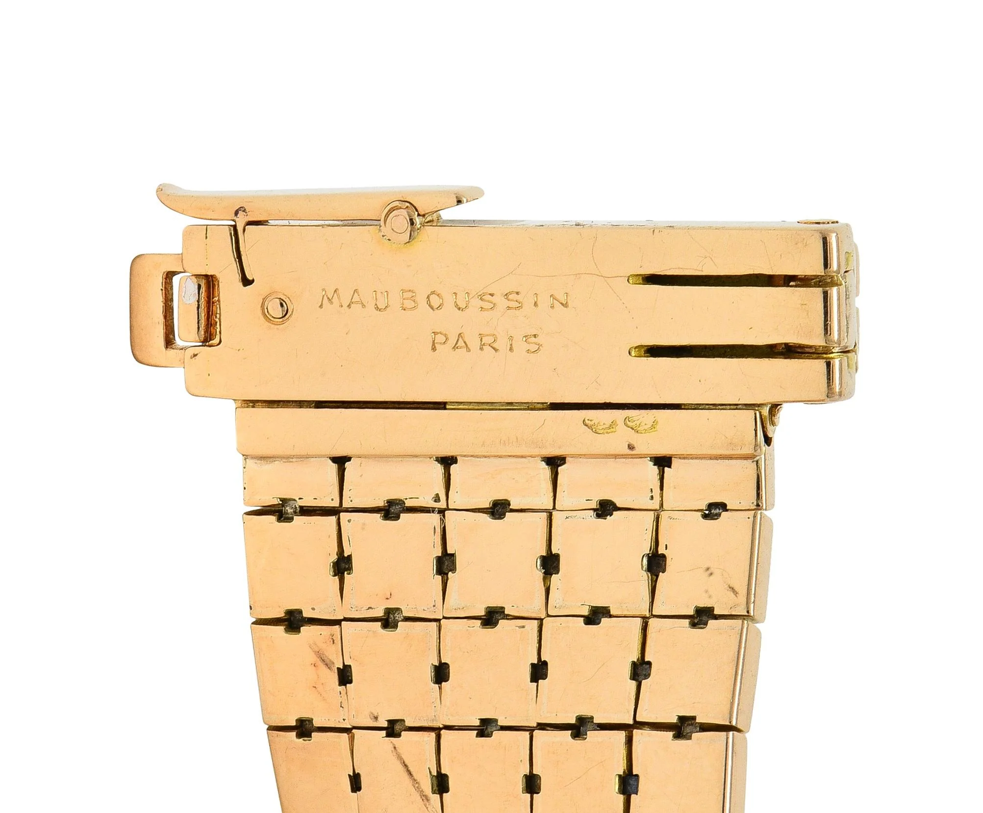 Mauboussin Paris Retro Diamond Platinum 18 Karat Rose Gold Vintage Mesh Buckle Bracelet - Image 9