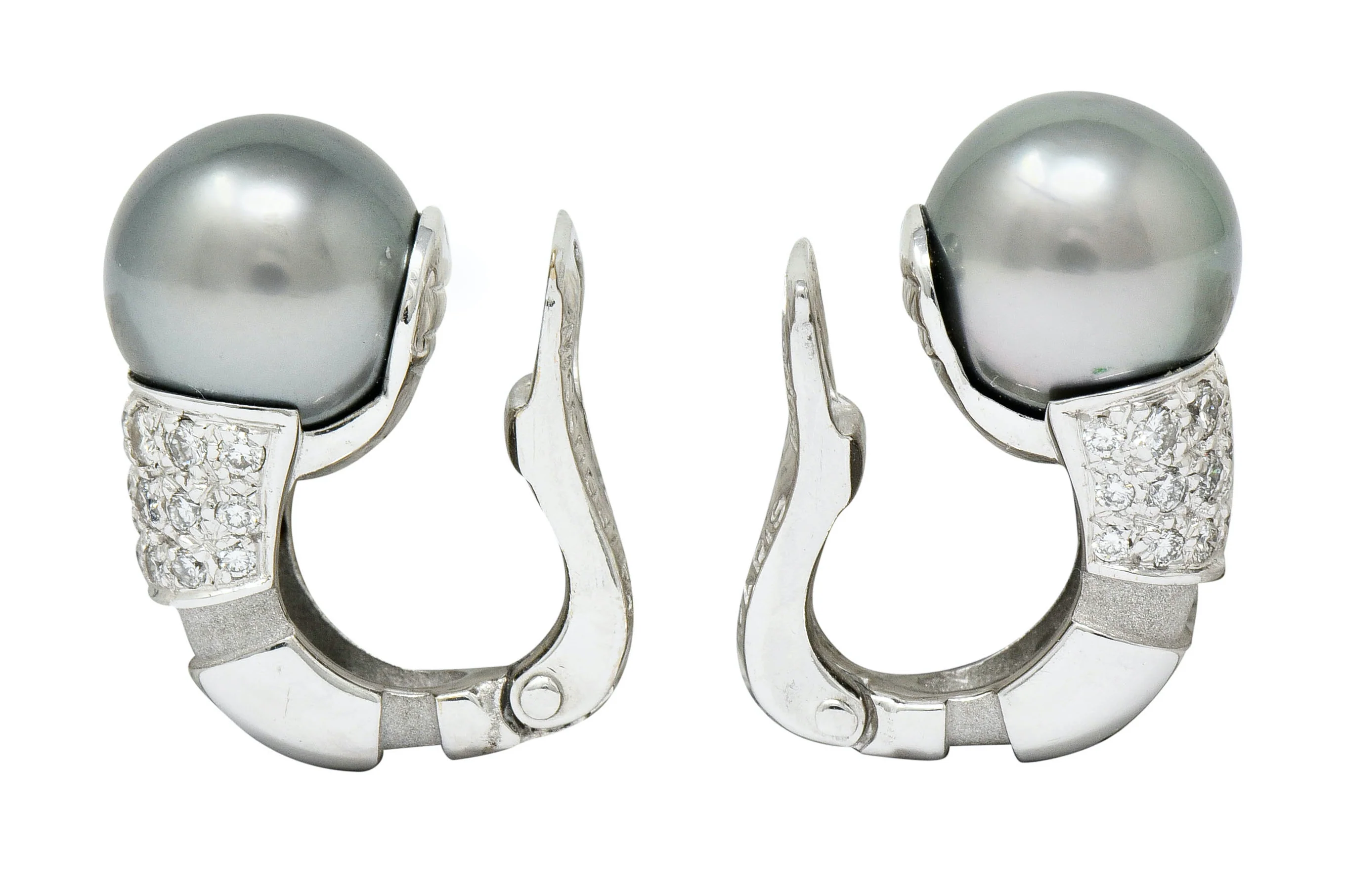 Mauboussin Paris Tahitian Pearl Diamond 18 Karat White Gold Nadja Ear-Clip Earrings - Image 5