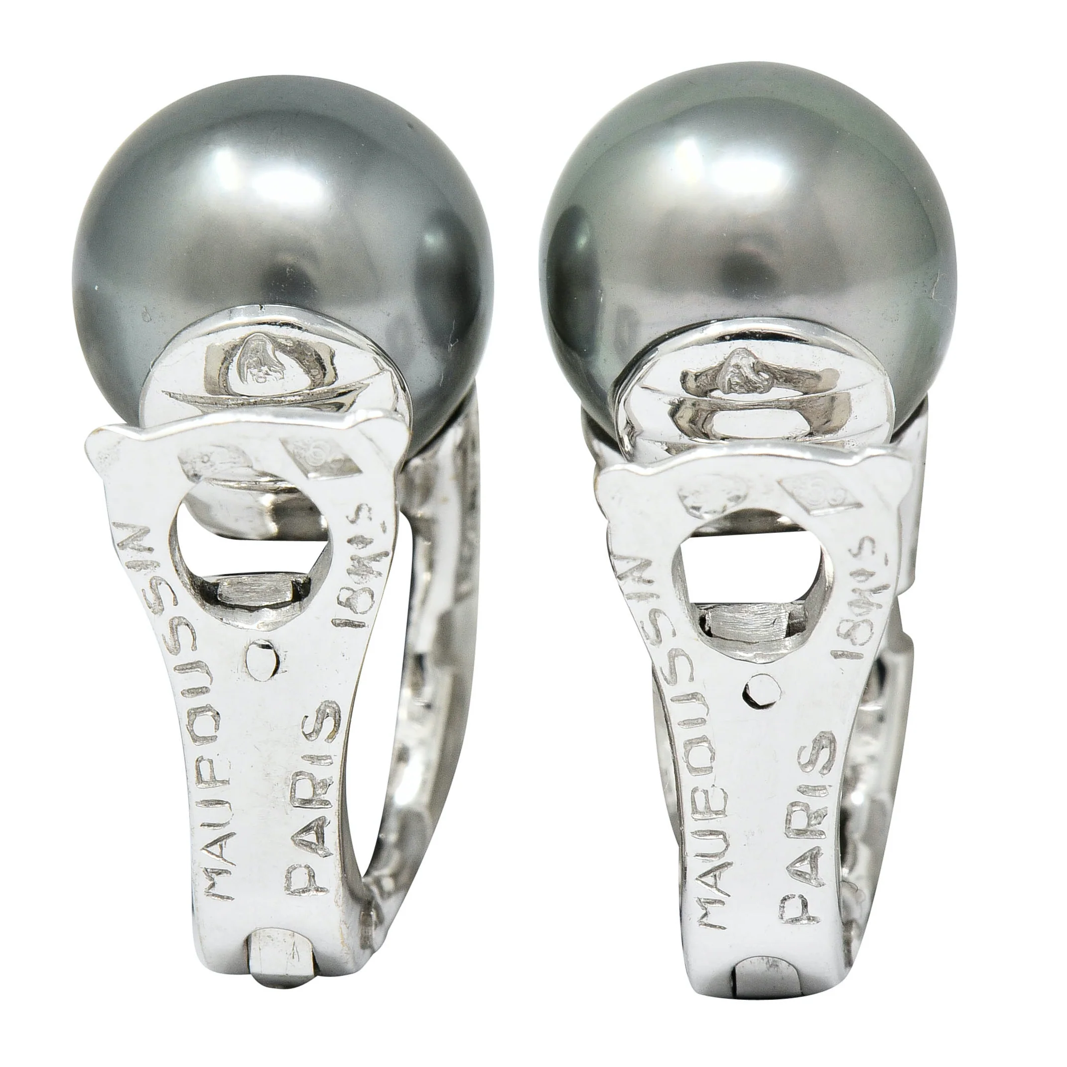 Mauboussin Paris Tahitian Pearl Diamond 18 Karat White Gold Nadja Ear-Clip Earrings - Image 8