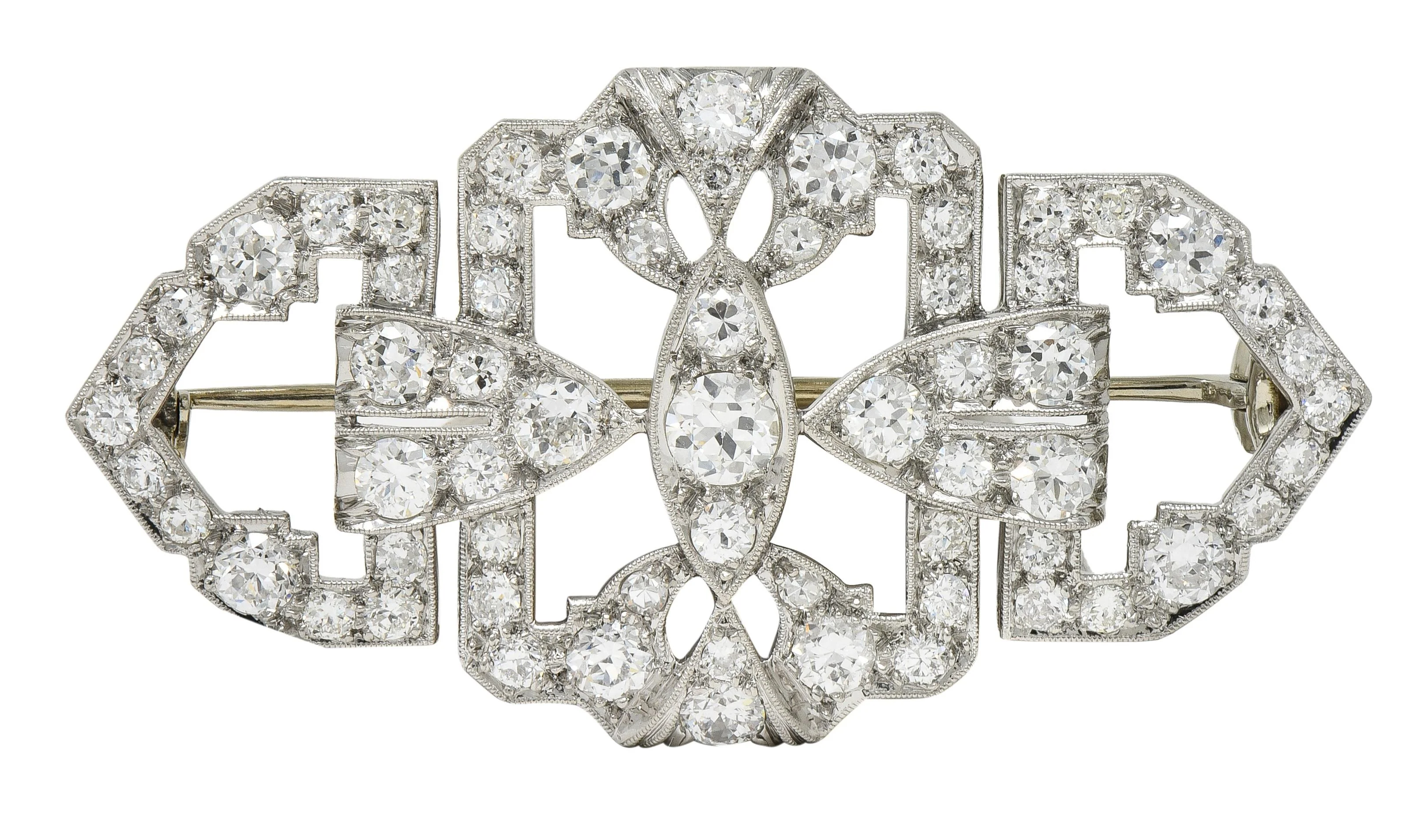Maurice Tishman Art Deco 4.73 CTW Diamond Platinum Vintage Geometric Bar Brooch