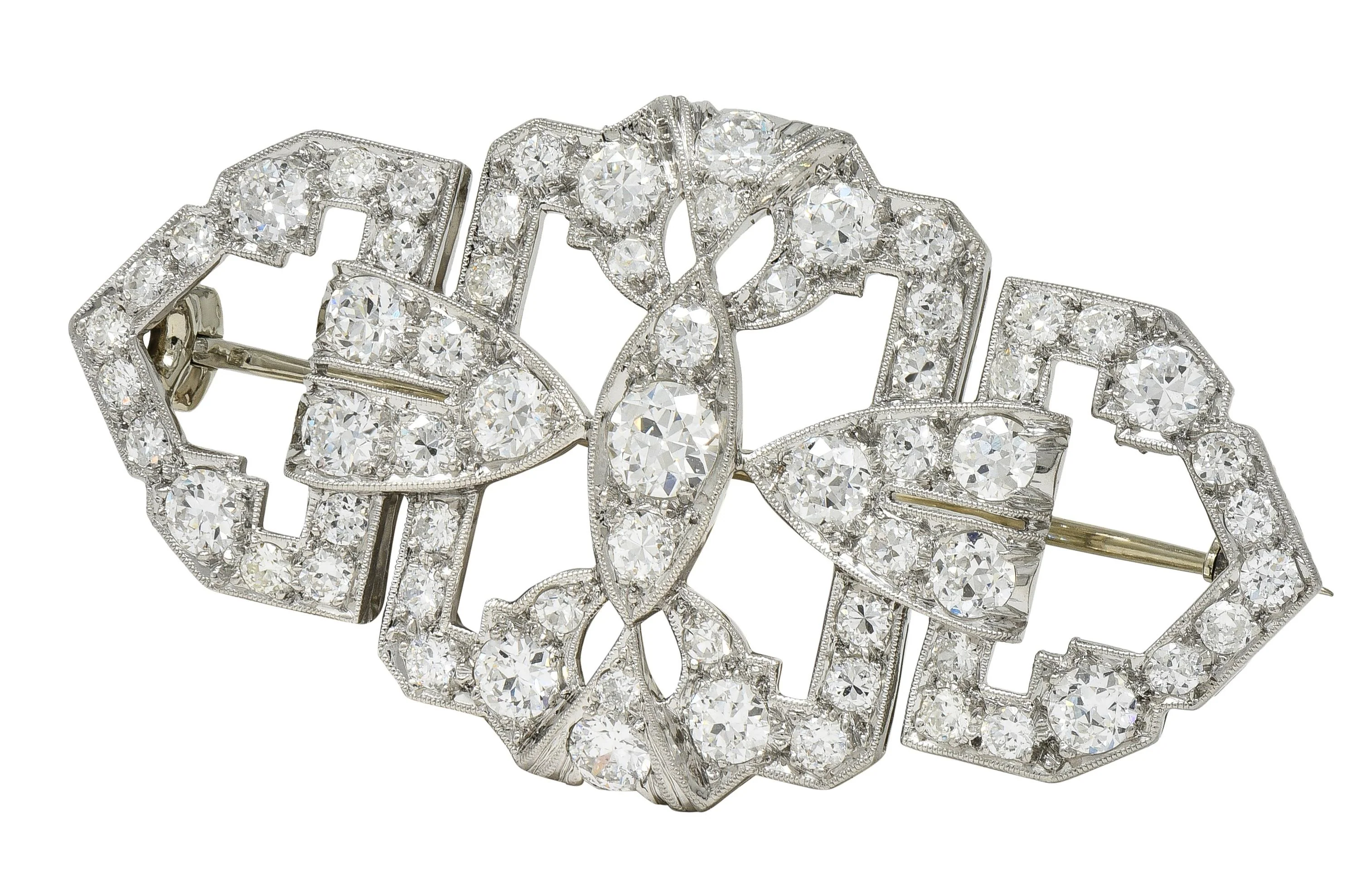 Maurice Tishman Art Deco 4.73 CTW Diamond Platinum Vintage Geometric Bar Brooch - Image 3