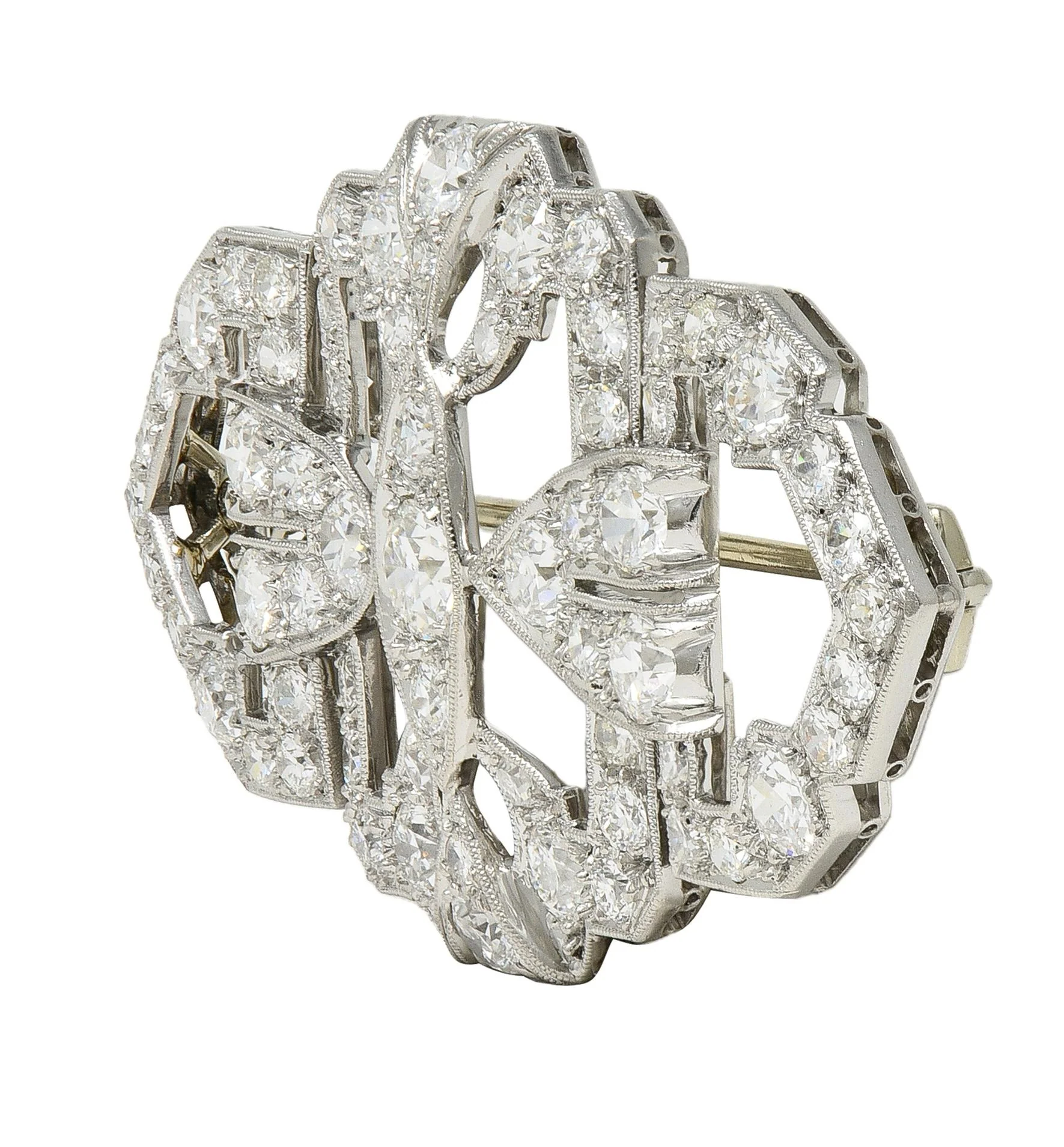 Maurice Tishman Art Deco 4.73 CTW Diamond Platinum Vintage Geometric Bar Brooch - Image 4