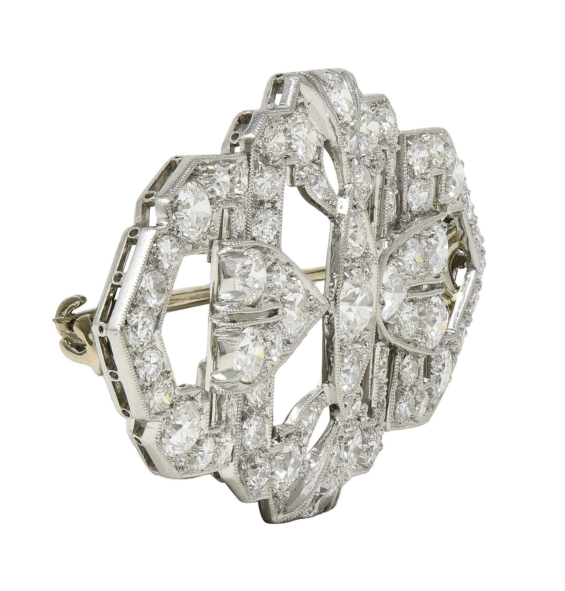 Maurice Tishman Art Deco 4.73 CTW Diamond Platinum Vintage Geometric Bar Brooch - Image 5