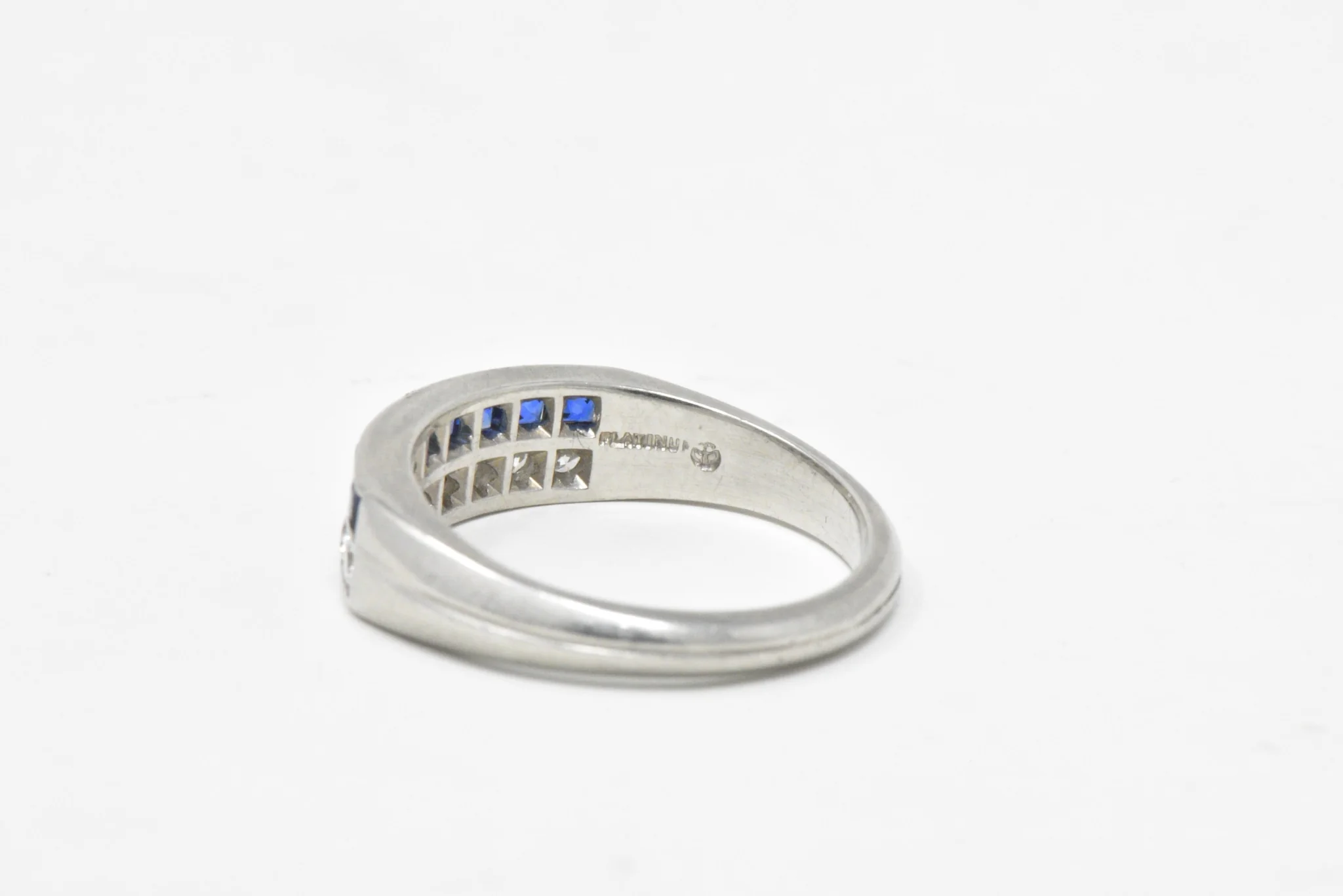 McTeigue & Co. Platinum Diamond & Blue Sapphire Ring Vintage Wedding Band - Image 8