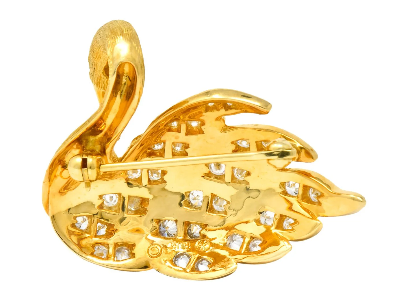 McTeigue Diamond Sapphire Enamel 18 Karat Yellow Gold Swan Brooch - Image 4
