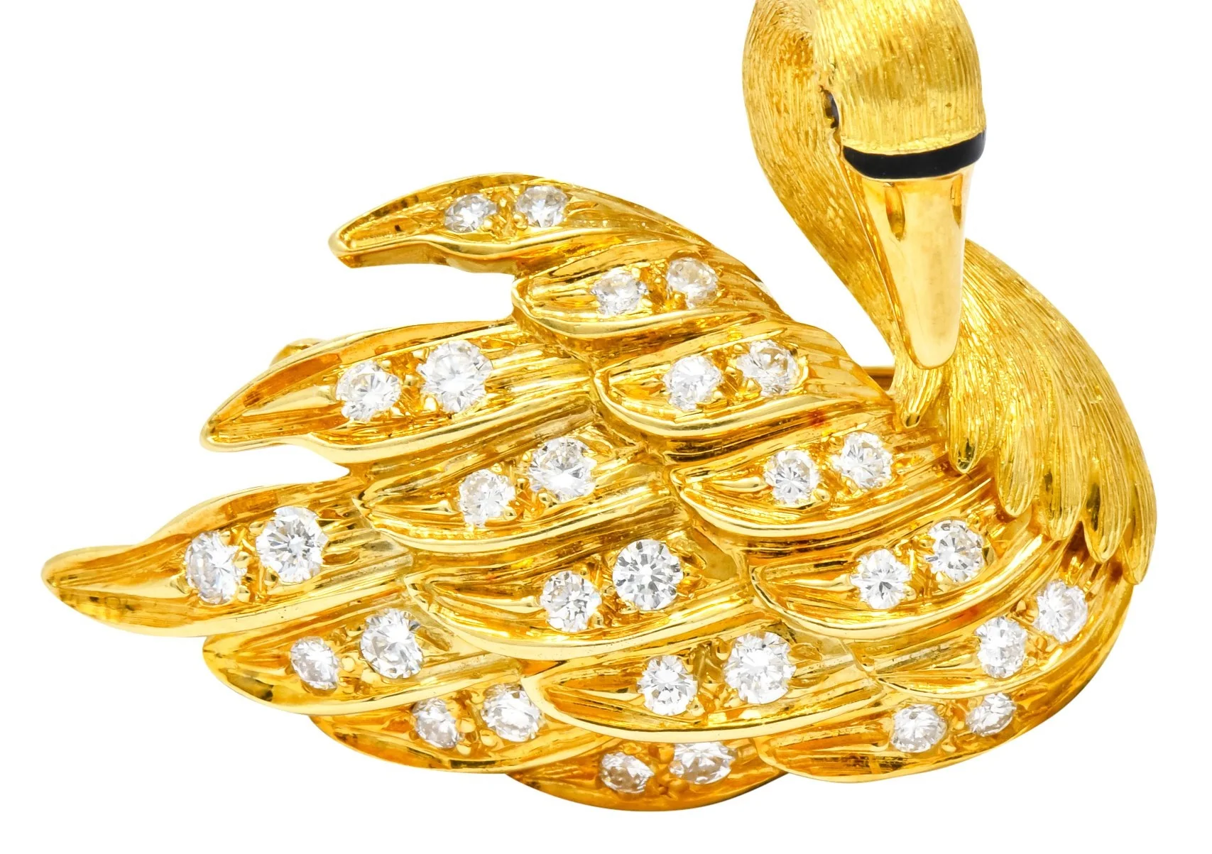 McTeigue Diamond Sapphire Enamel 18 Karat Yellow Gold Swan Brooch - Image 5