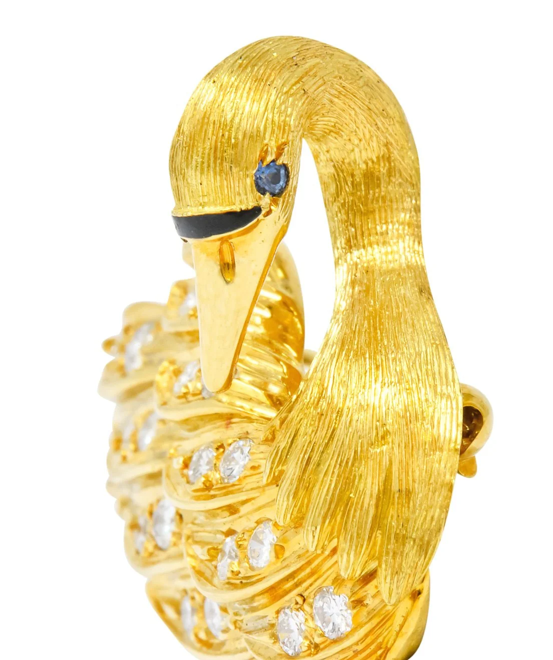 McTeigue Diamond Sapphire Enamel 18 Karat Yellow Gold Swan Brooch - Image 6