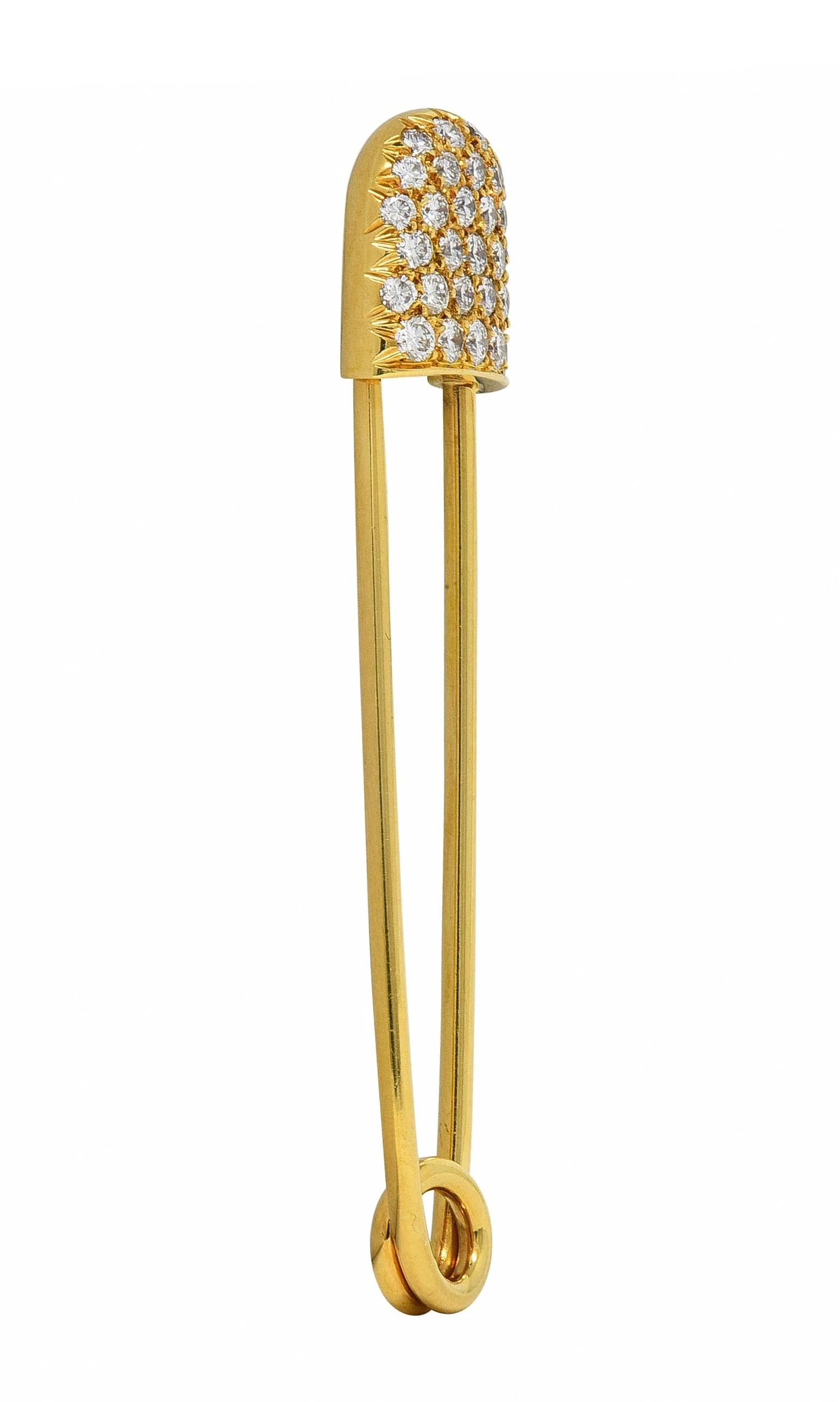 McTeigue Mid-Century 1.00 CTW Diamond 18 Karat Yellow Gold Vintage Safety Pin Brooch - Image 6