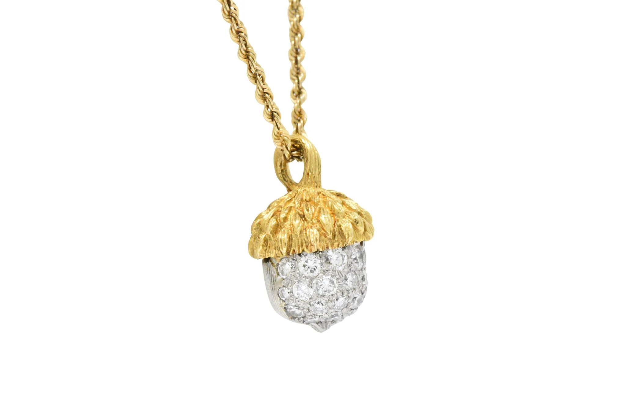 McTeigue Retro 1.20 CTW Diamond Platinum 18 Karat Gold Acorn Pendant Necklace - Image 3
