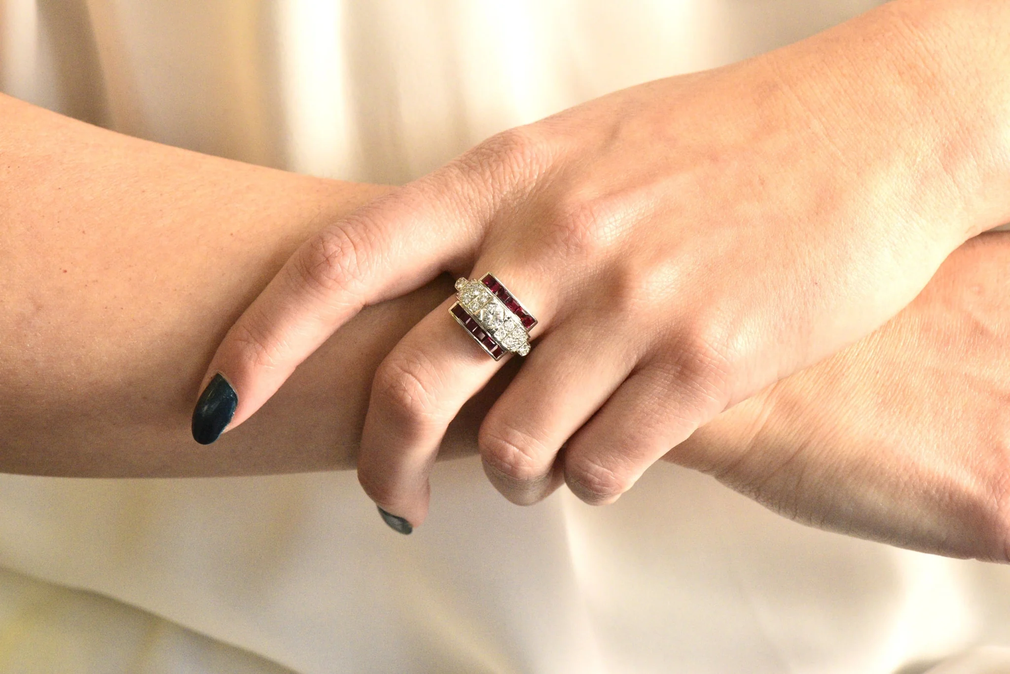 McTeigue Retro 1.99 CTW Diamond Ruby Platinum Band Ring - Image 10