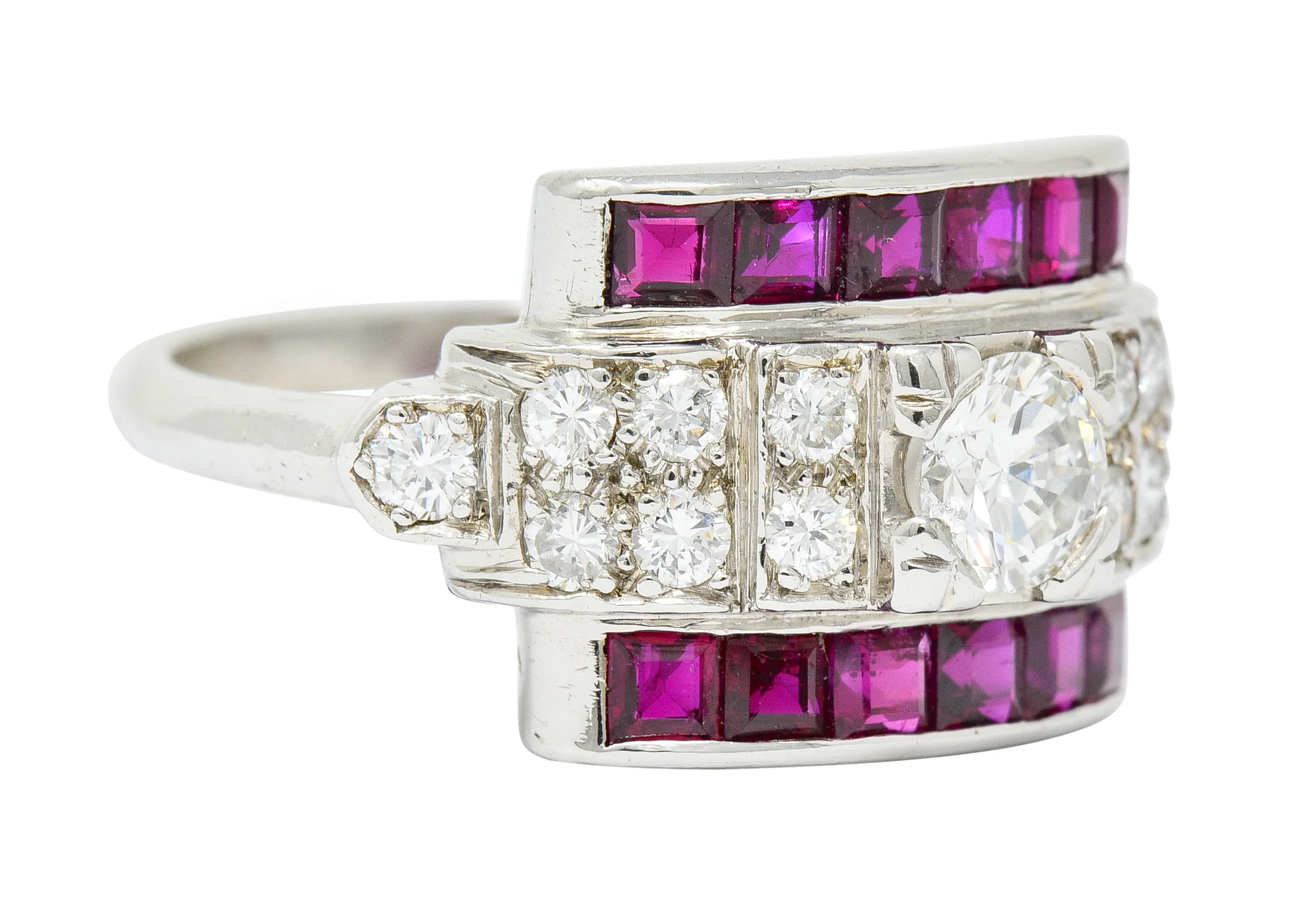 McTeigue Retro 1.99 CTW Diamond Ruby Platinum Band Ring - Image 2