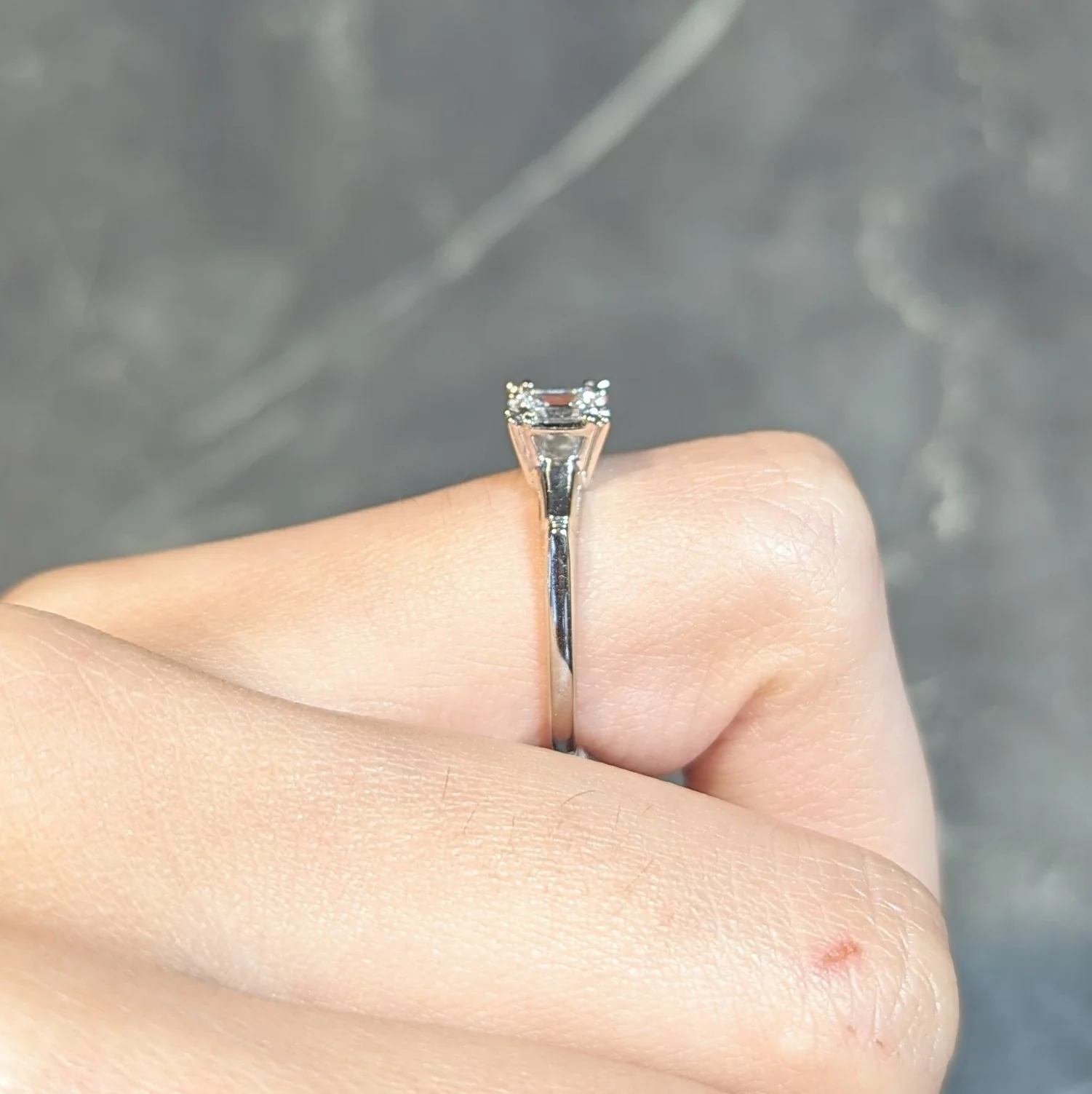 Mid-Century 0.25 CTW Emerald Cut Platinum 14 Karat White Gold Solitaire Engagement Ring - Image 15