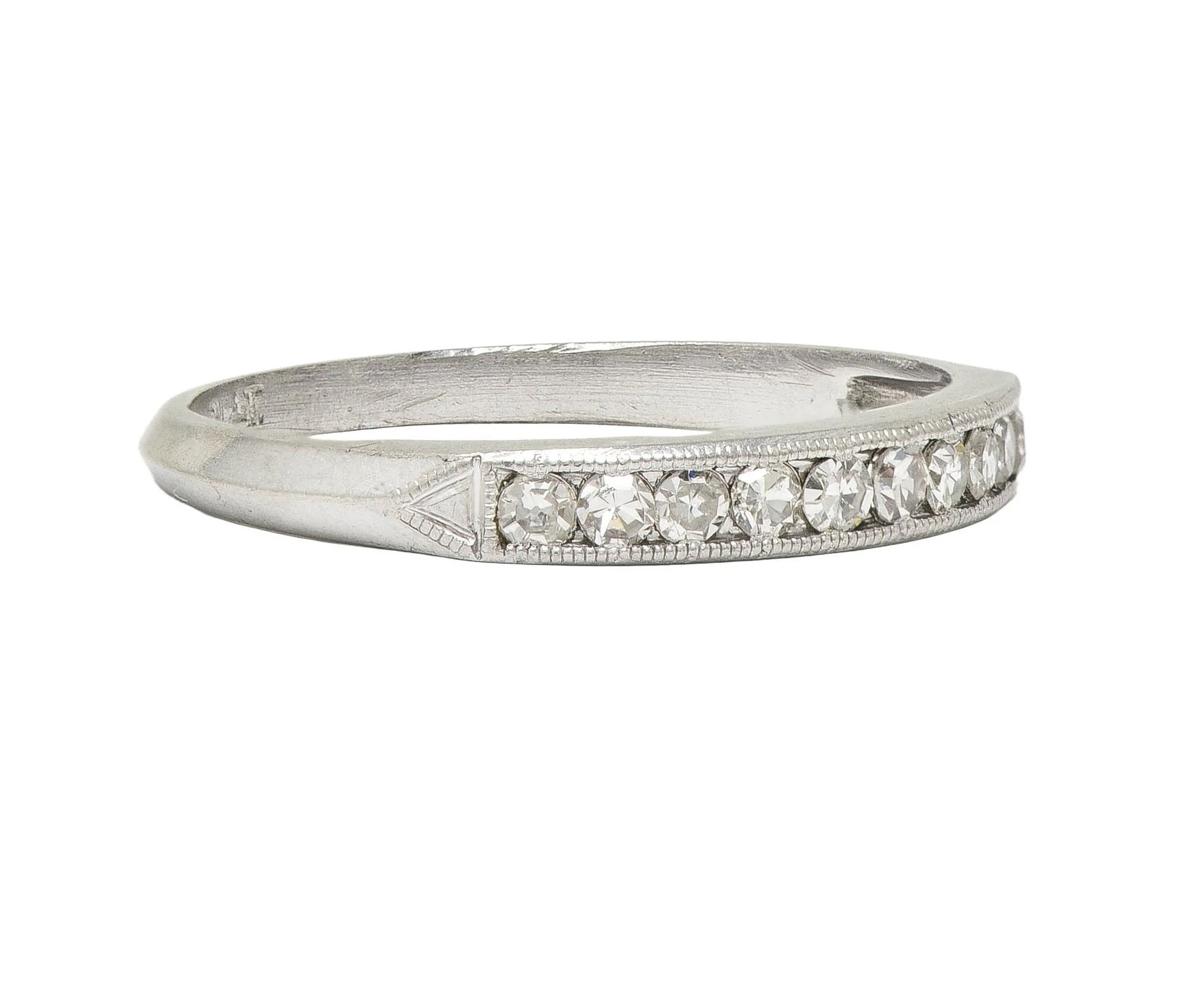 Mid-Century 0.30 CTW Diamond Platinum Vintage Knife Edge Channel Band Ring - Image 2