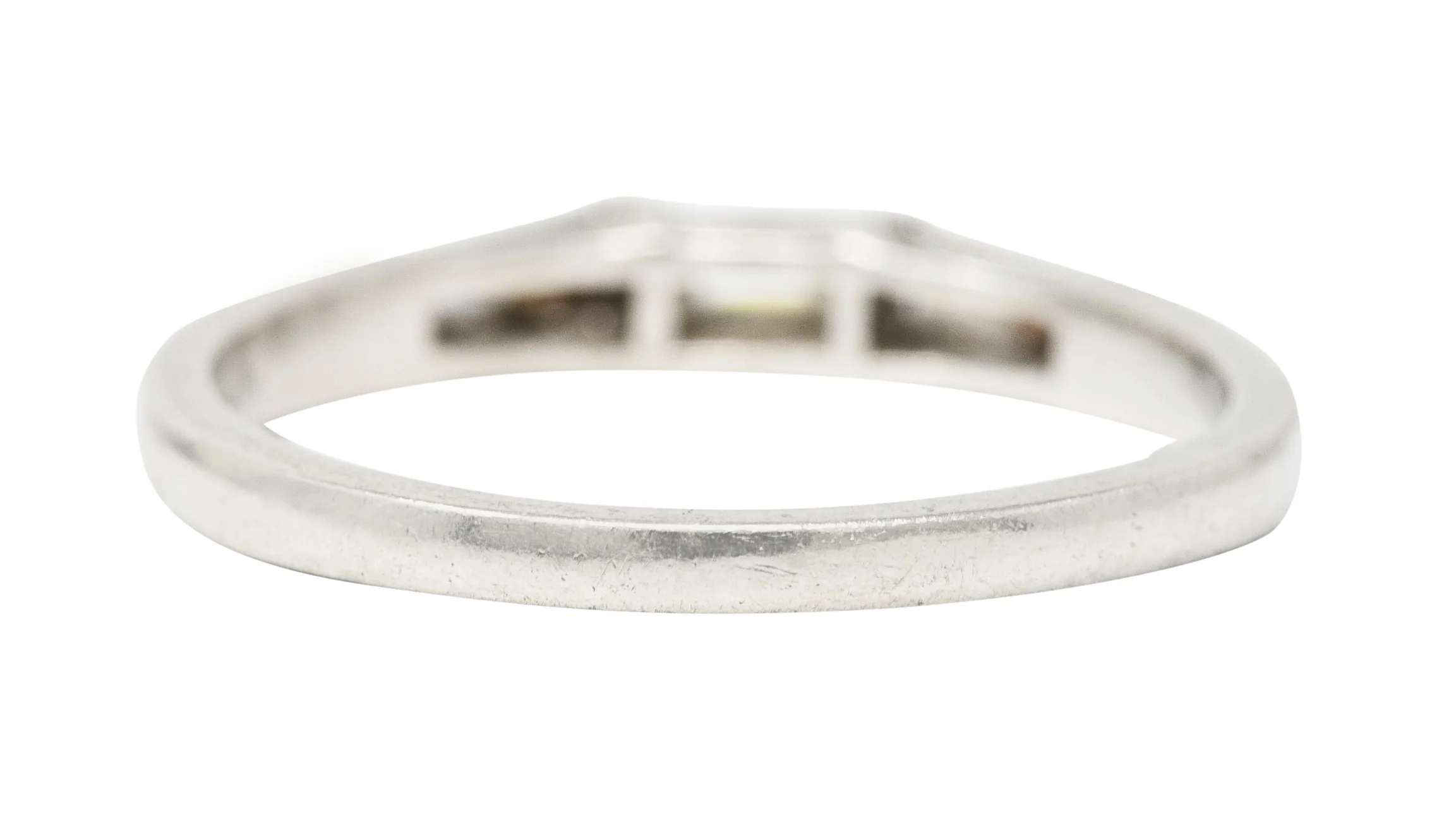 Mid-Century 0.31 CTW Baguette Diamond Platinum Three Stone Wedding Band Ring - Image 4