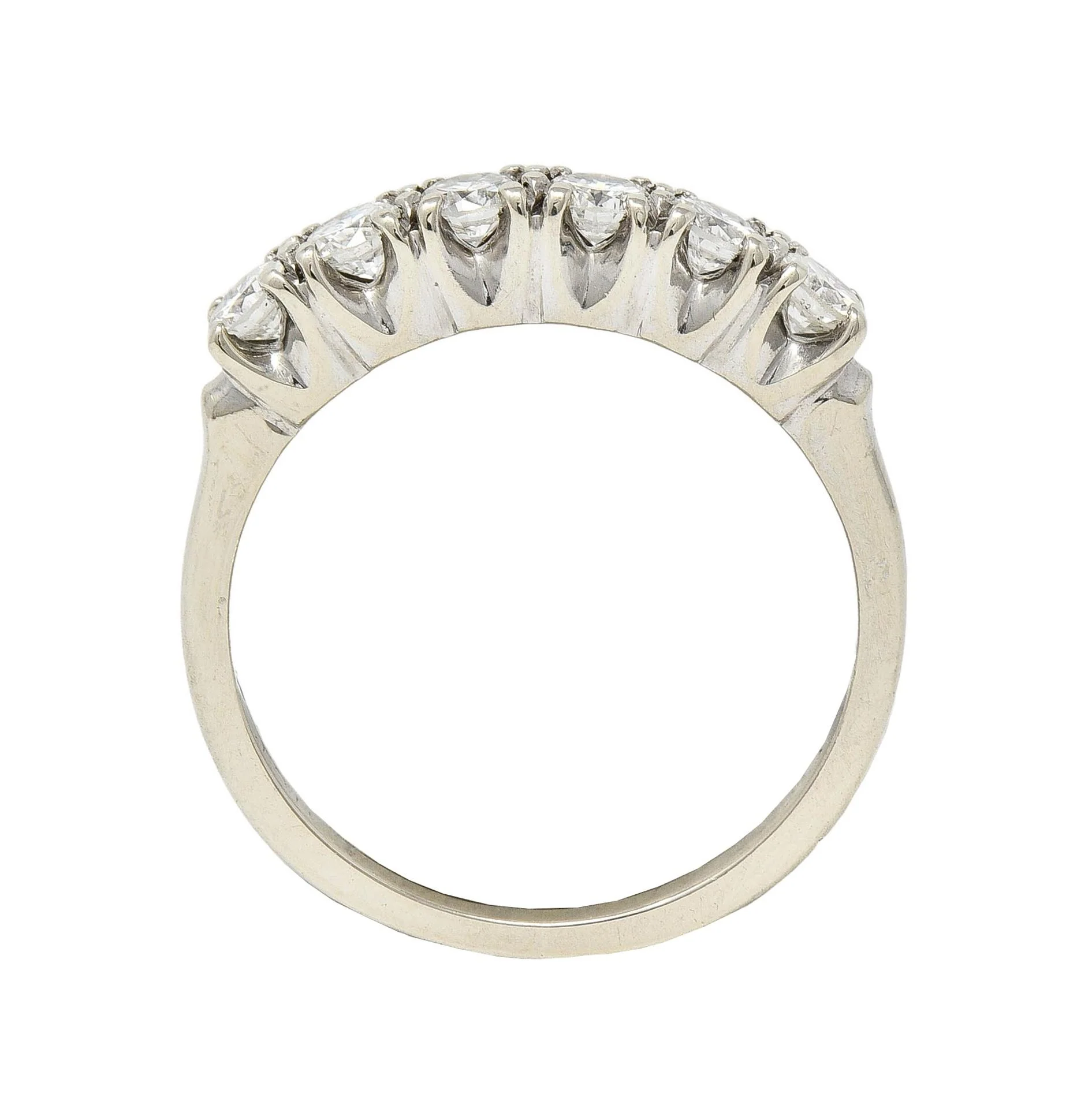 Mid-Century 0.50 CTW Diamond 14 Karat White Gold Six Stone Vintage Stacking Band Ring - Image 10