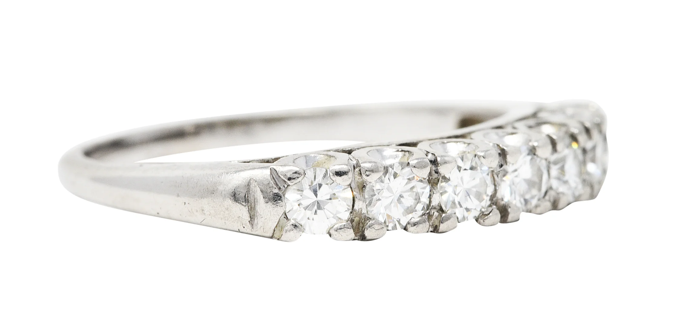Mid-Century 0.50 CTW Diamond Platinum Fishtail Ring - Image 2