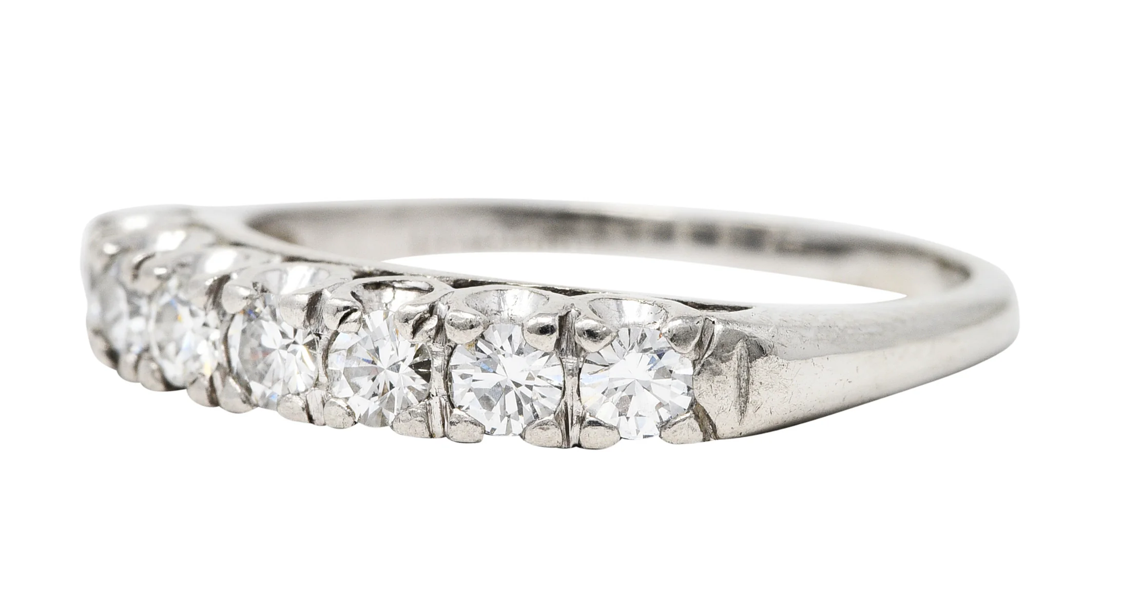 Mid-Century 0.50 CTW Diamond Platinum Fishtail Ring - Image 6